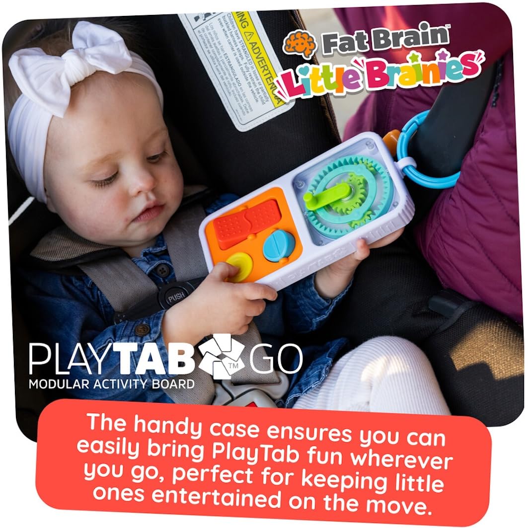 Fat Brain Toys PlayTab On The Go - Sensory Activity Case with Tiles, Stroller Clip, Fine Motor Skills Development for Toddlers 7