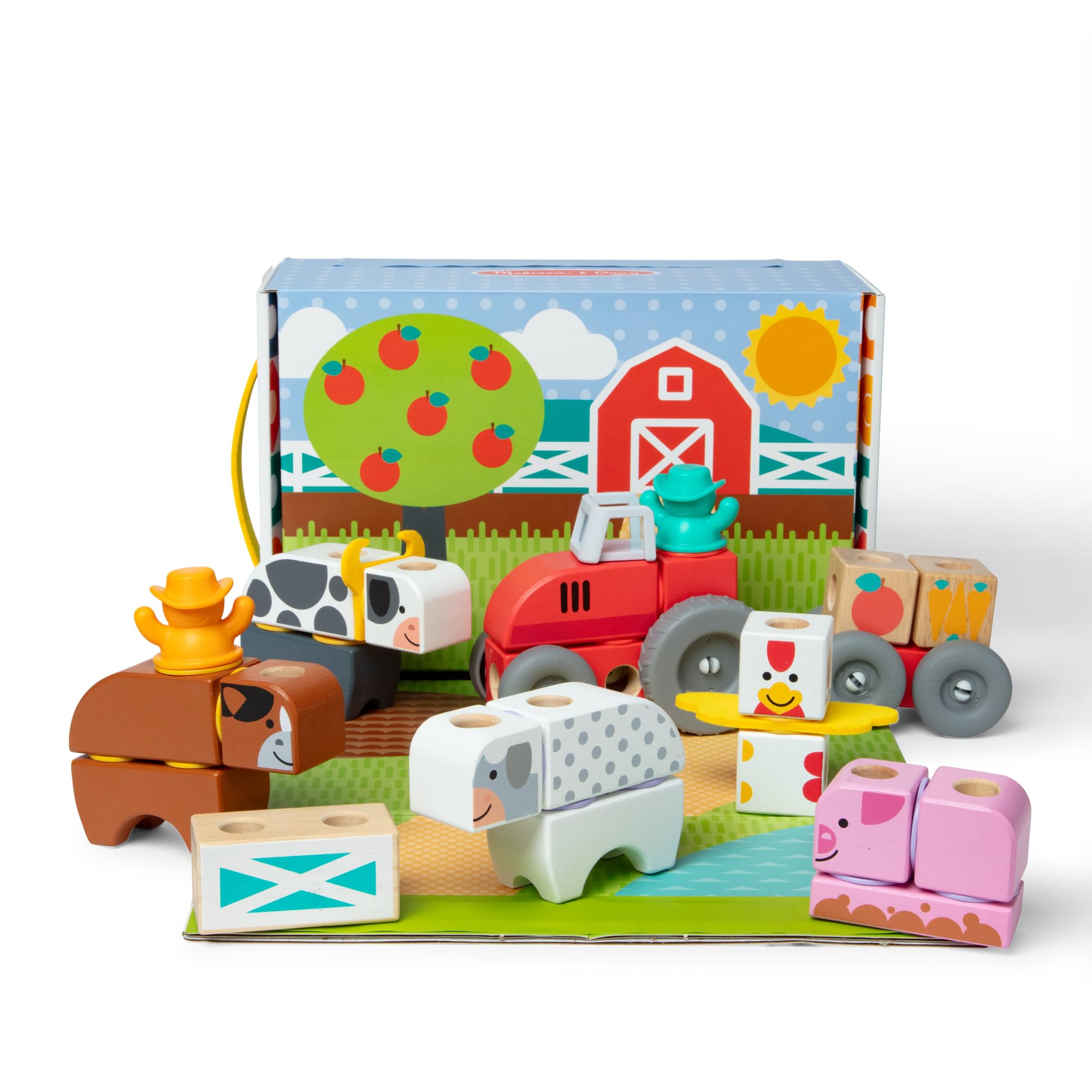 Melissa & Doug Blockables Farm Snap And Play Connectable Wooden Blocks Set for Ages 2+