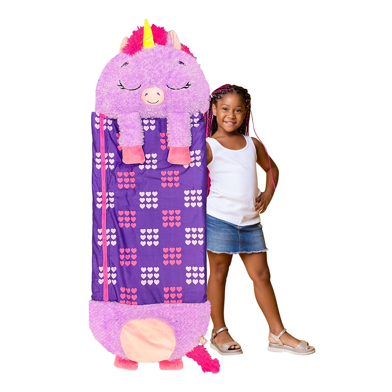 Happy Nappers Kids Sleeping Bag - Purple Unicorn - 2-in-1 Plush Toy & Sleeping Bag for Sleepovers & Camping 12