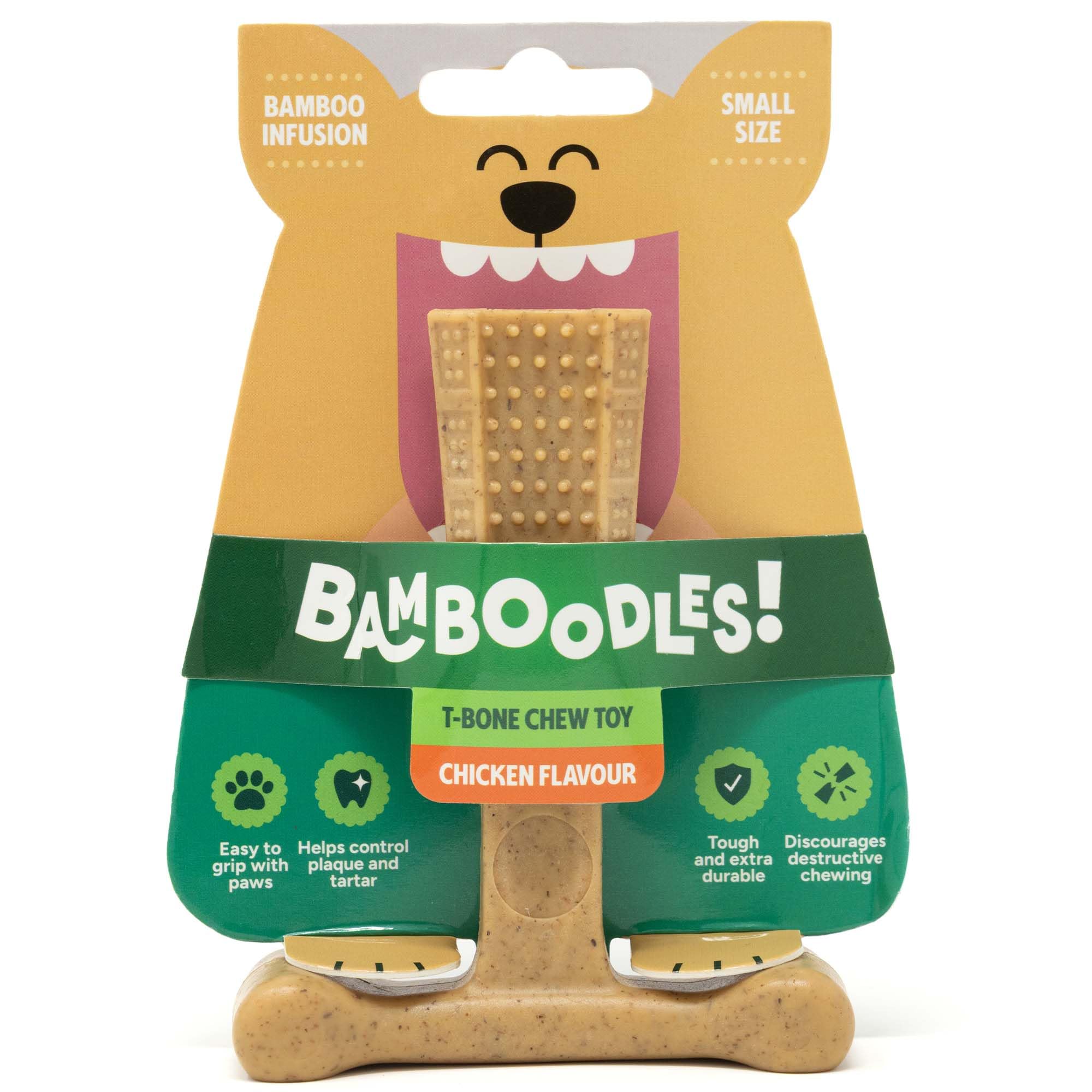 Bamboodles T-Bone Dog Chew Toy - Small Size | Chicken Flavour | Durable Chew