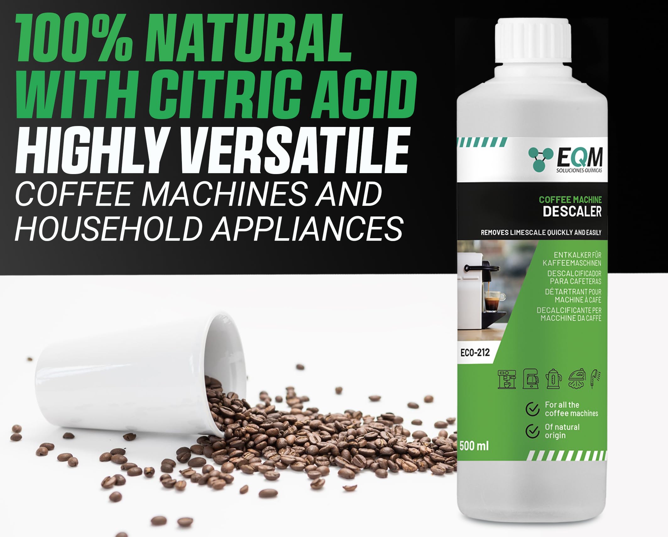 EQM ECO-212 Kaffeemaschinen-Entkalker – 500 ml – 100 % natürlichen Ursprungs mit Zitronensäure 5