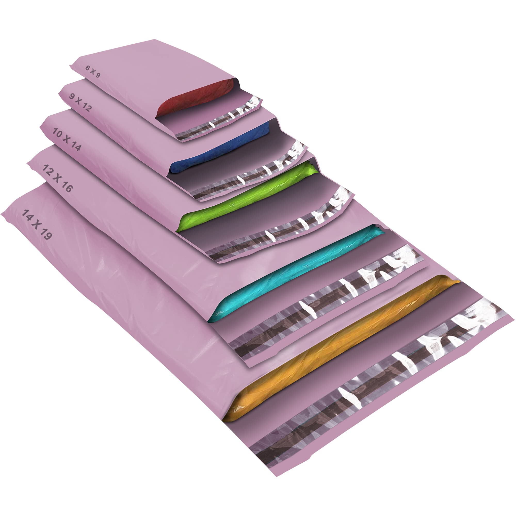 YUNJU 50 Pack Mixed Size Poly Mailer Bags - Strong Waterproof Self-Seal for Mailing & Packaging