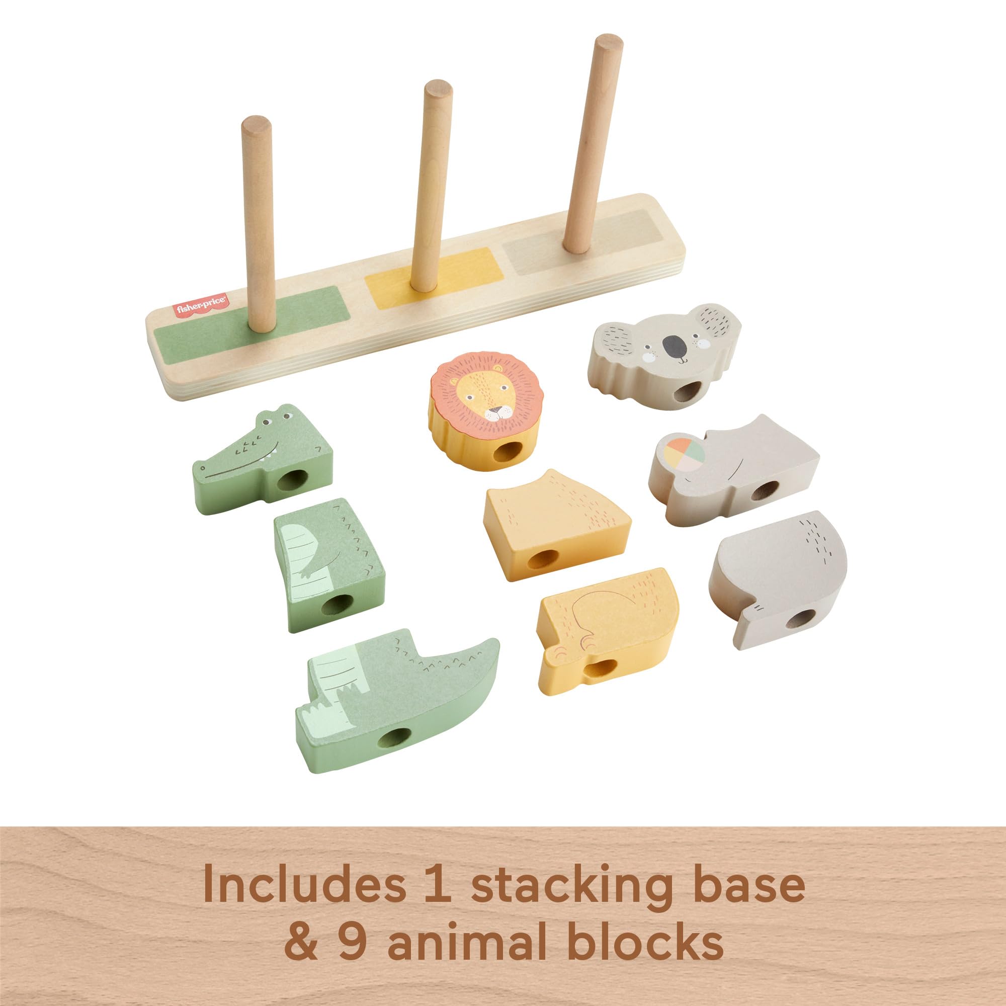 Fisher-Price Wooden Stack & Sort Animals Developmental Toy | 10 Wood Pieces | Ages 1+ 5