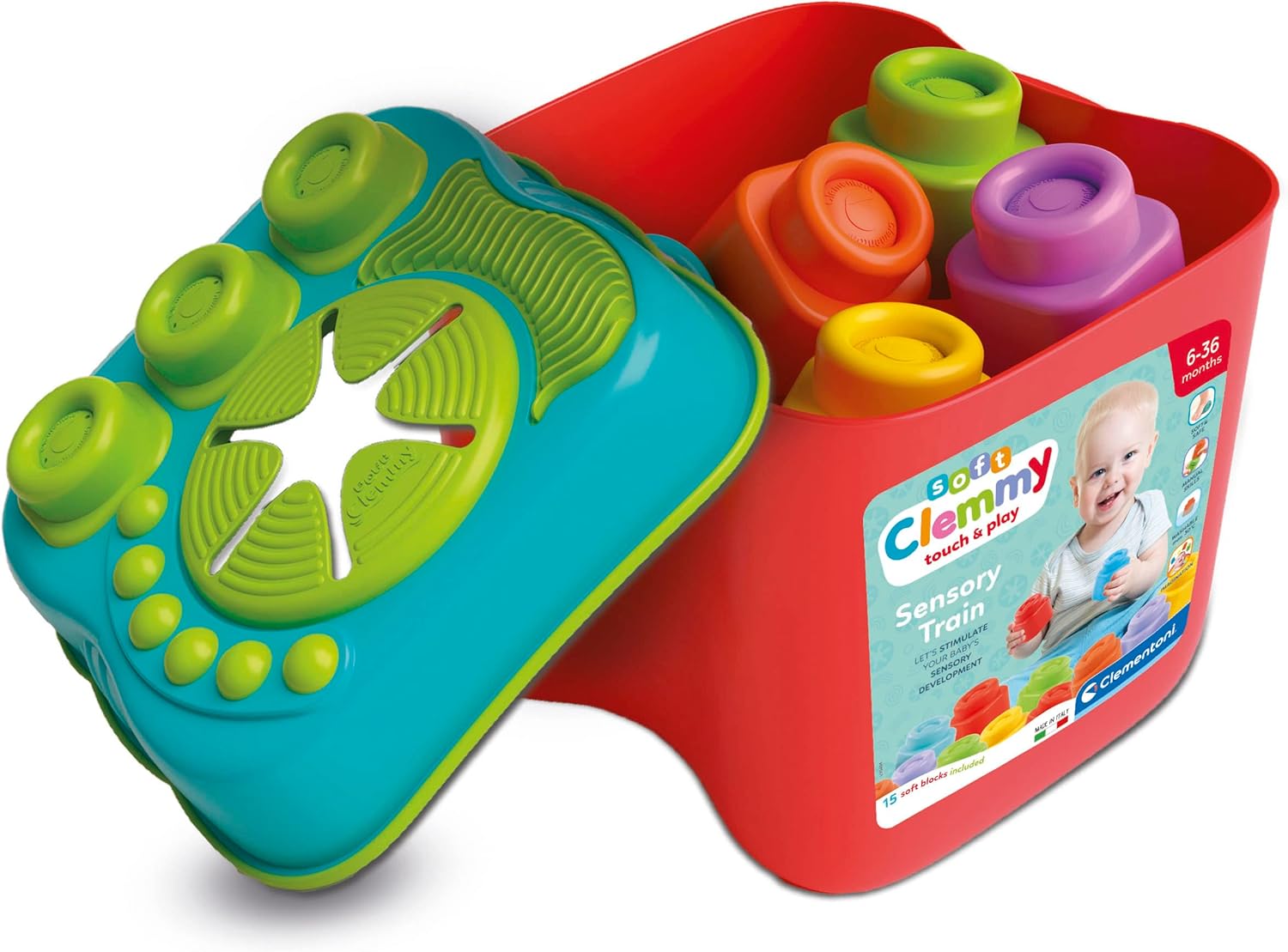 Clementoni 17807 Sensory Bucket - Soft Building Blocks for 6 Months+
