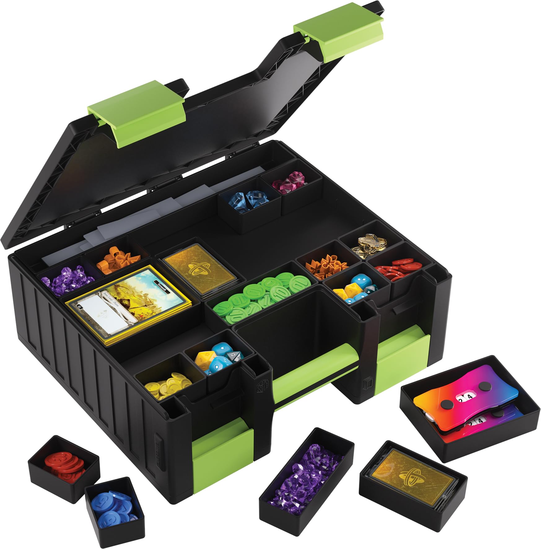 Gamegenic Game Castle Black/Green | Storage for 600 Double-Sleeved Cards & 19 Token Trays 5
