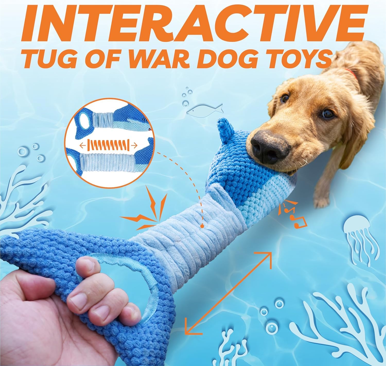LEGEND SANDY Shark Squeak Toy for Aggressive Chewers | Heavy Duty Tug Toy | Blue