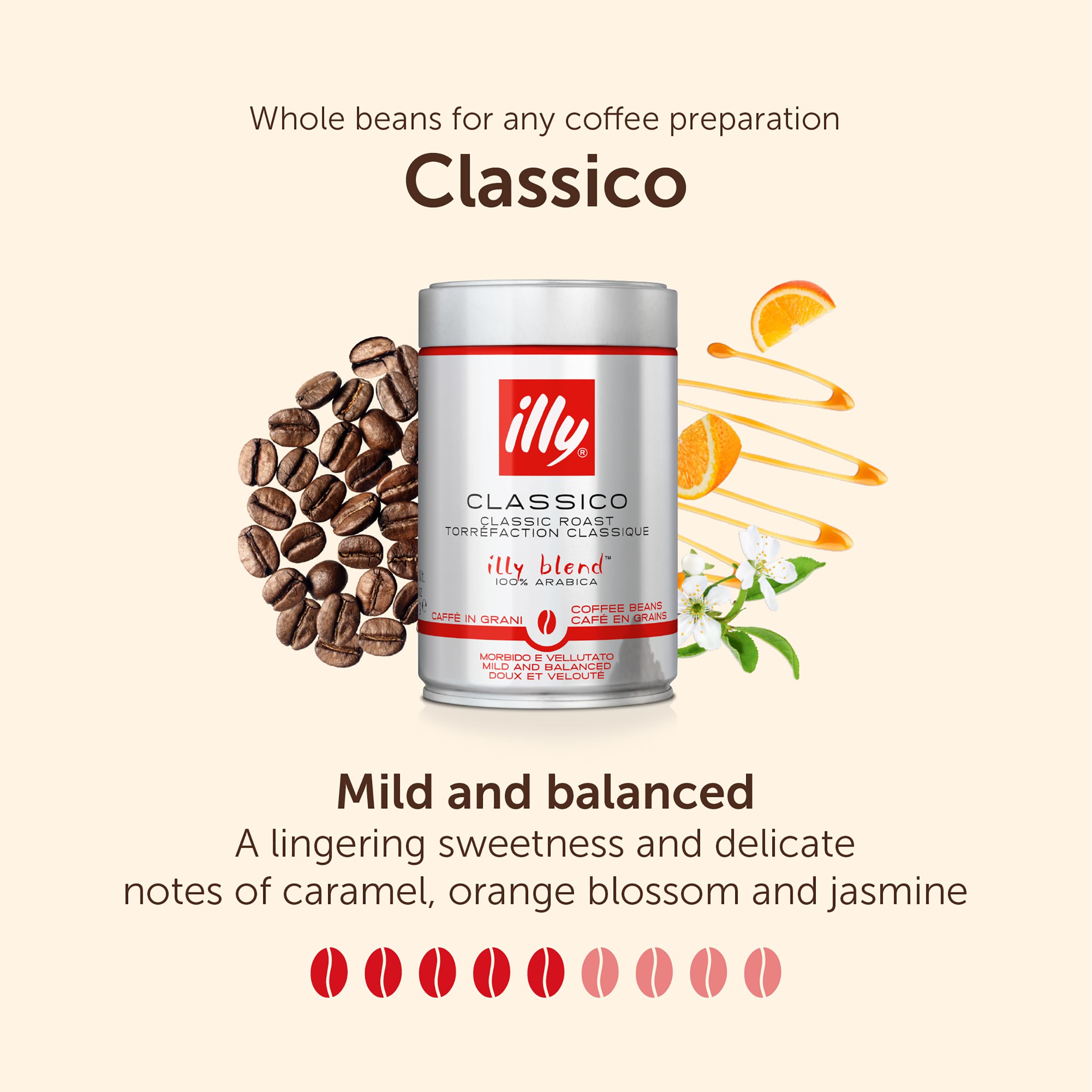 illy - Classico Coffee Beans - Medium Roast - 100% Arabica Whole Beans - Ideal for Moka Pot, Espresso, Filter - 250g Tin