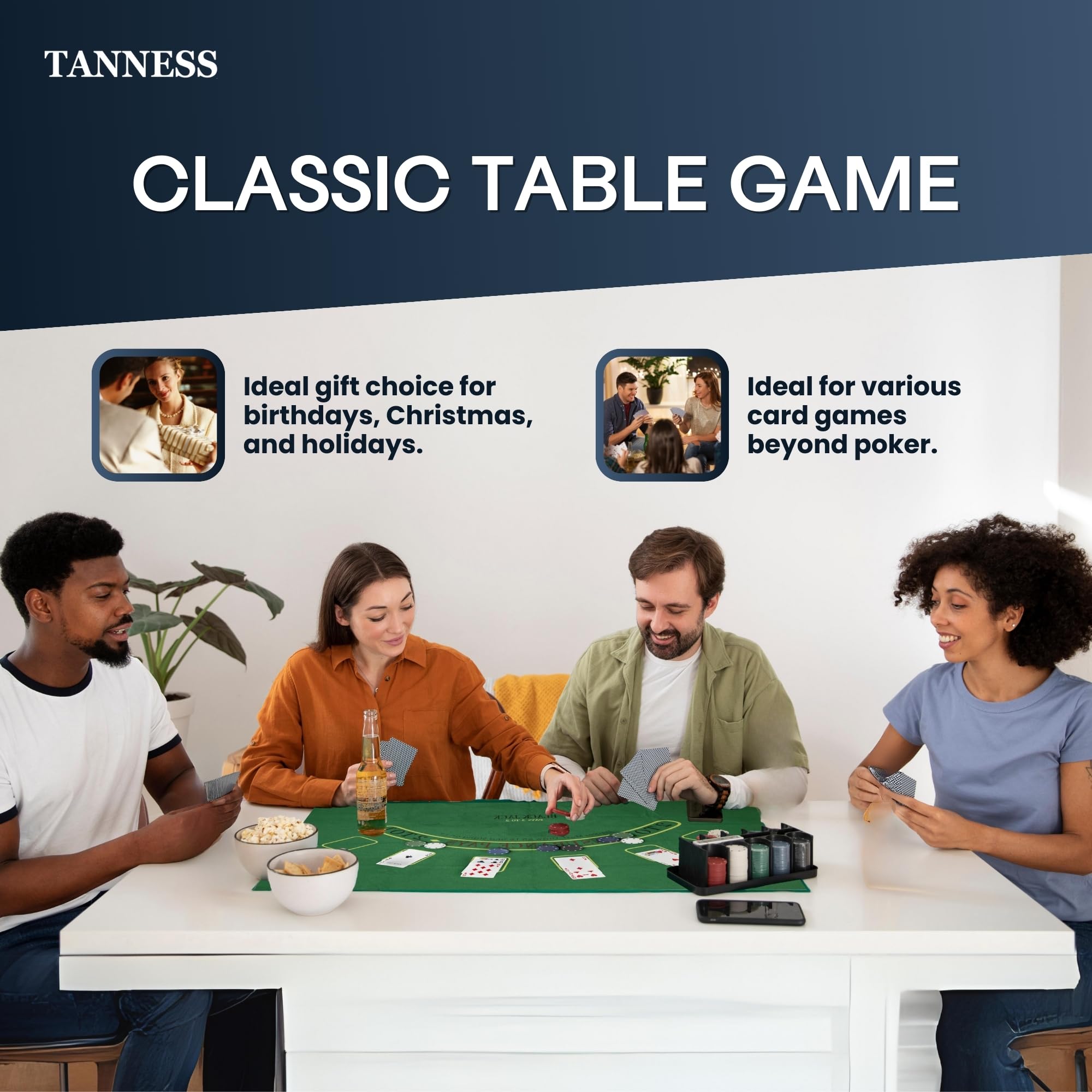 Tanness 200 Pcs Casino Poker Set with Chips, Cards, and Playing Mat for Texas Hold'em and Blackjack 4