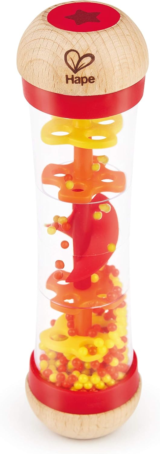 Hape Beaded Raindrops | Mini Wooden Musical Shake & Rattle Rainmaker Toy, Red 4