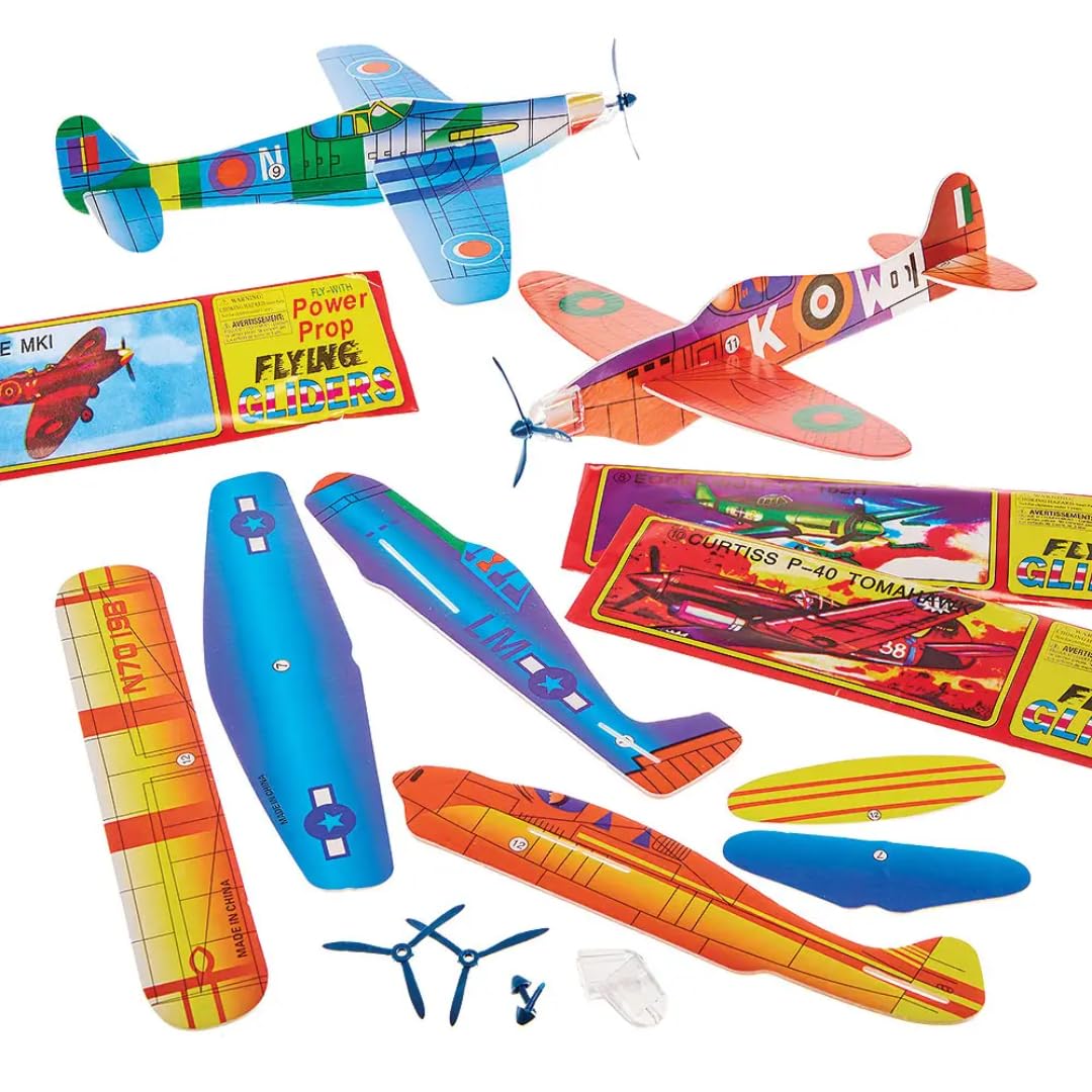 Baker Ross W314 Power Prop Flying Glider Planes - Pack of 6, Assorted Colors, Easy Assembly Foam Airplanes for Kids 4