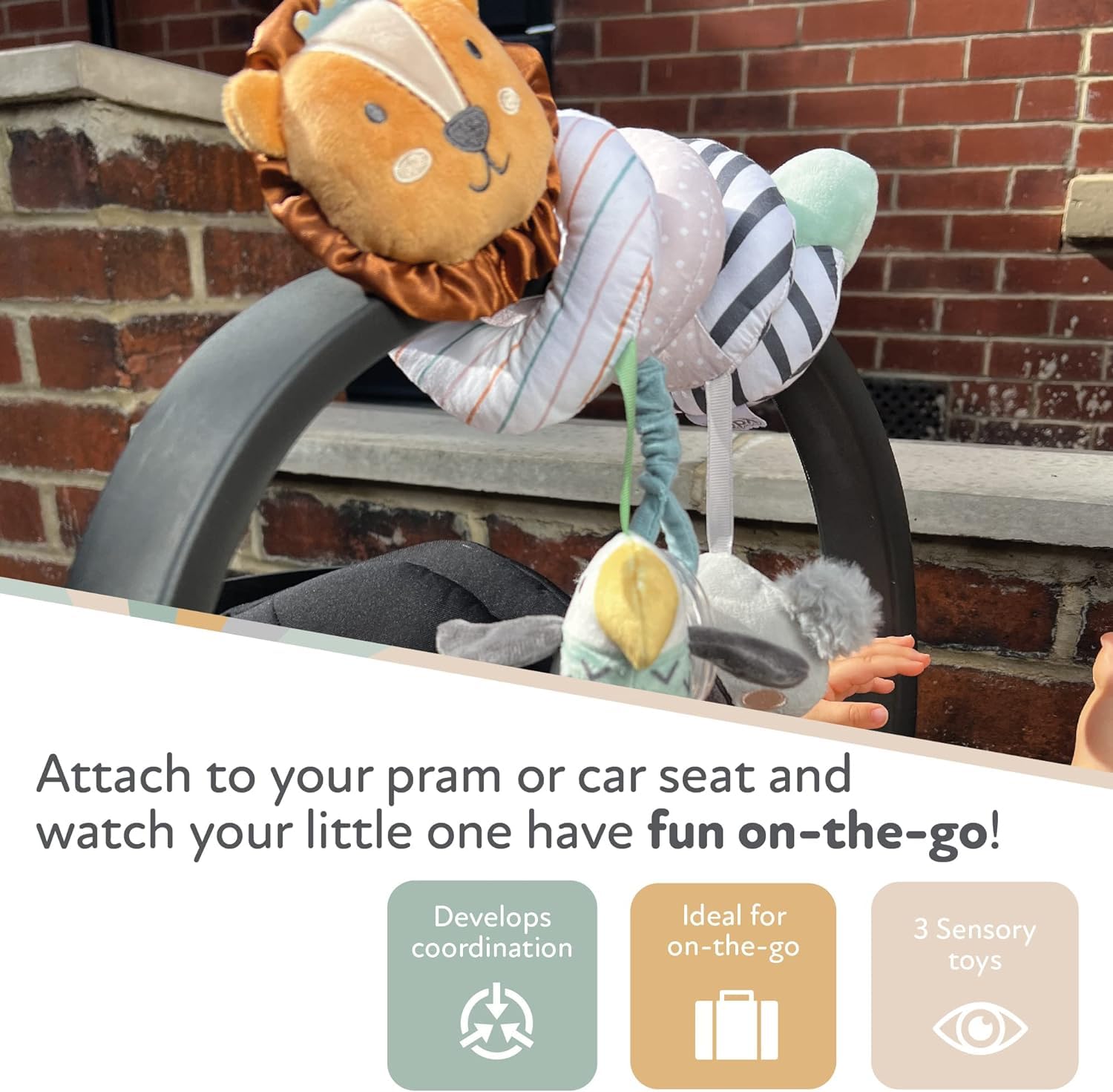 Nuby Animal Adventures Activity Spiral – sensorisches Kinderwagenspielzeug für Babys von 0–3 Jahren 11