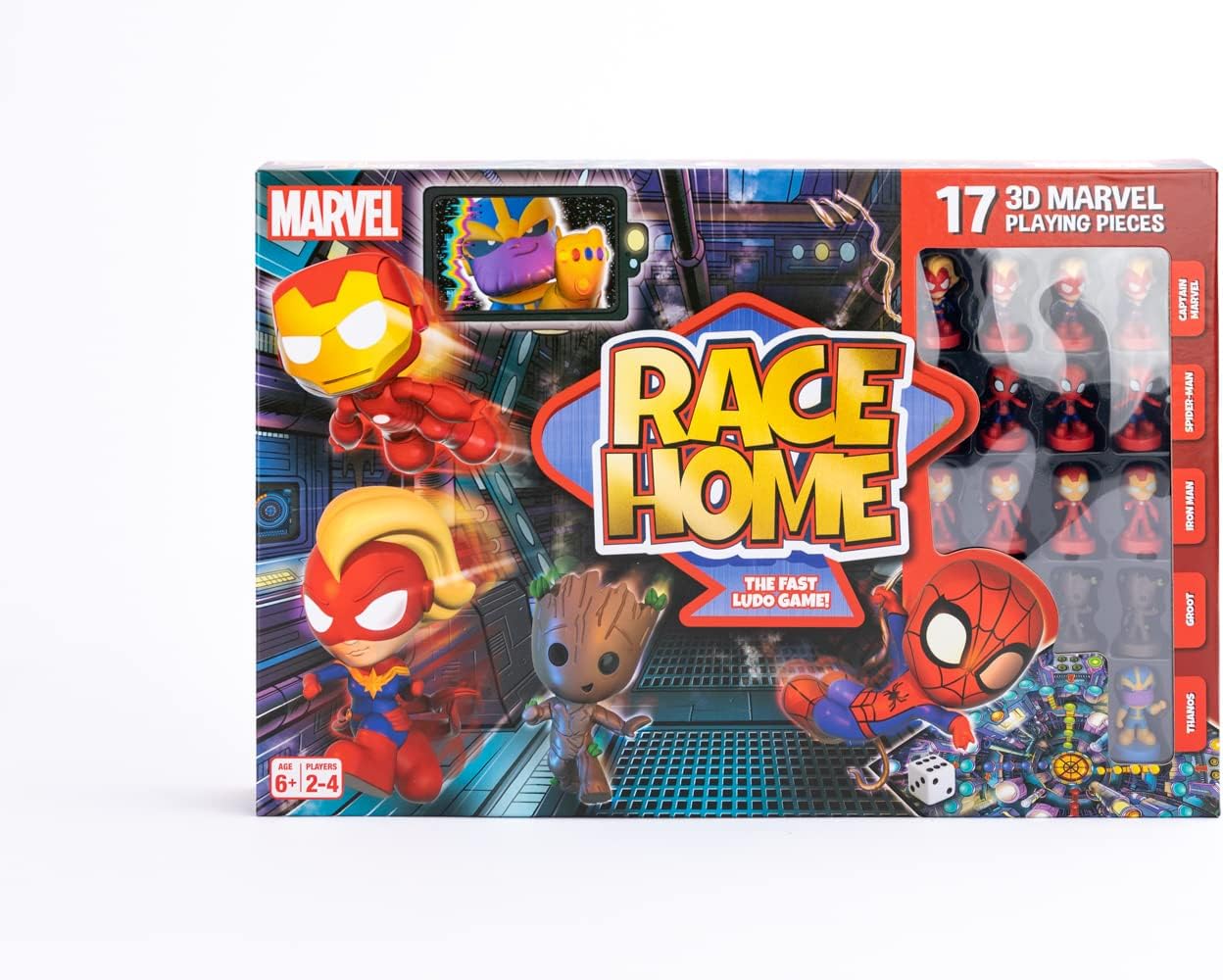 Cartamundi Marvel Race Home Board Game - Fast-Paced Ludo with 3D Miniatures