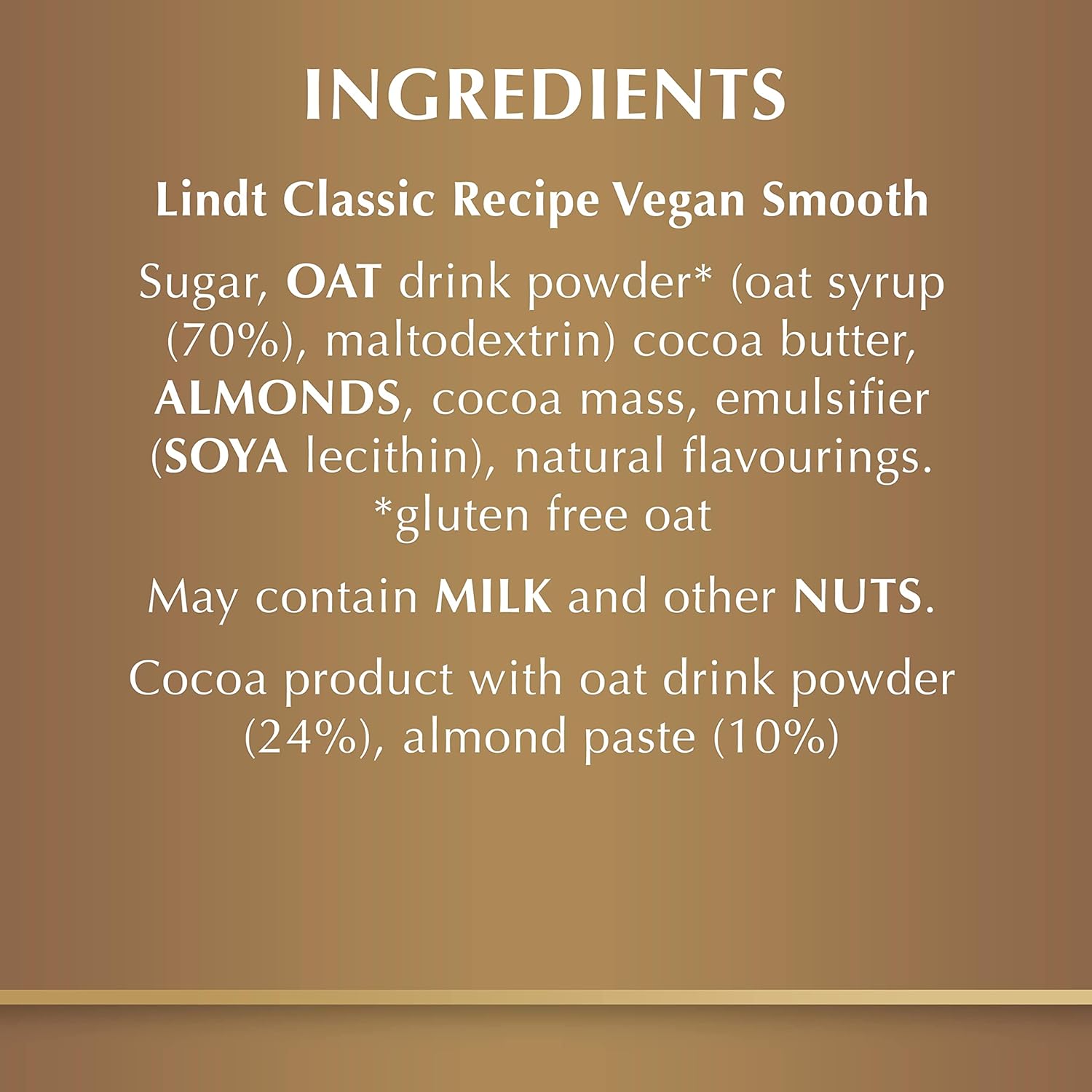 Lindt Classic Recipe Vegan Chocolate Bar, 100g - Creamy Oat Milk Chocolate with Almonds