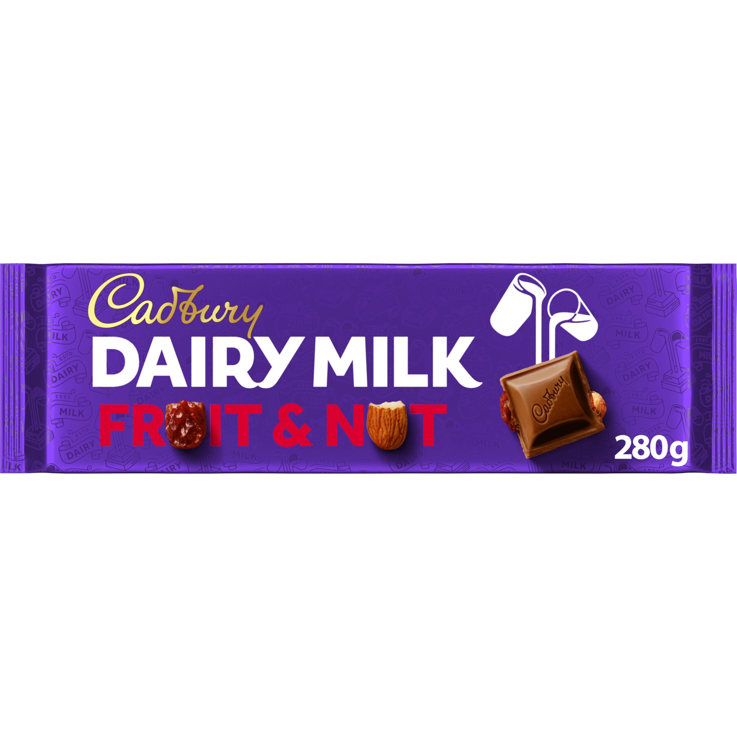 Cadbury Dairy Milk Fruit &amp; Nut Chocolate Bar 280 g – Cremige Milchschokolade mit Mandeln und Rosinen