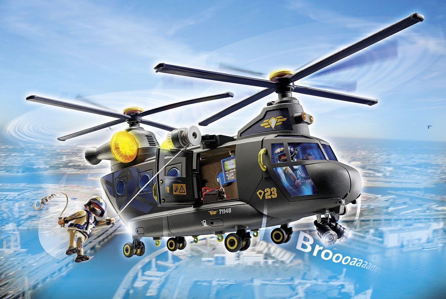 Playmobil 71149 Tactical Police Twin-Prop Helicopter - Light & Sound Vehicle Playset for Ages 5+