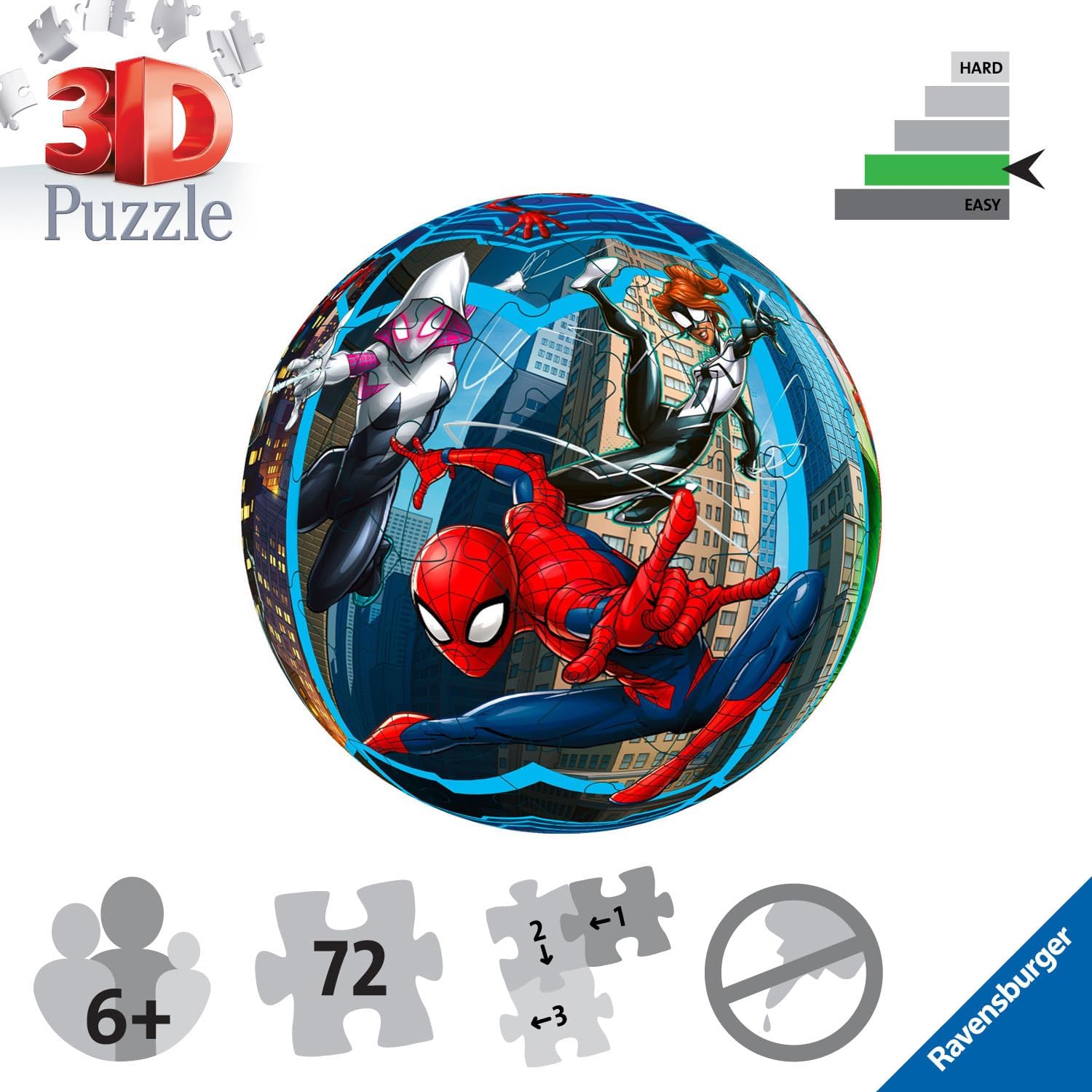 Ravensburger Marvel Spiderman 3D Jigsaw Puzzle - 72-Piece 3D Puzzle Ball for Kids 6 Years and Up 5