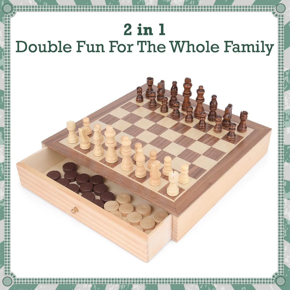 Toyrific Chess and Draughts 2-in-1 Wooden Board Game Set 12
