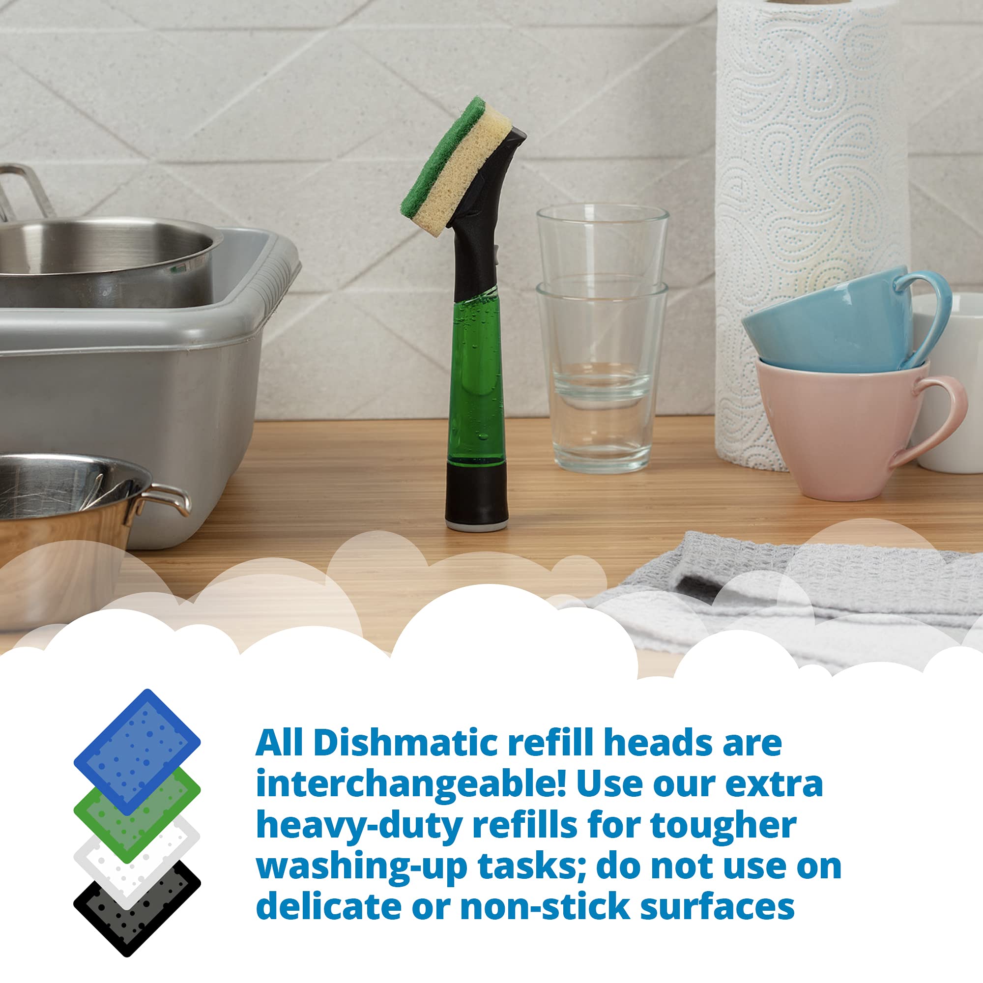 Dishmatic - Extra Heavy-Duty Washing-Up Sponge Refill Heads Black with Antibacterial Layer 4