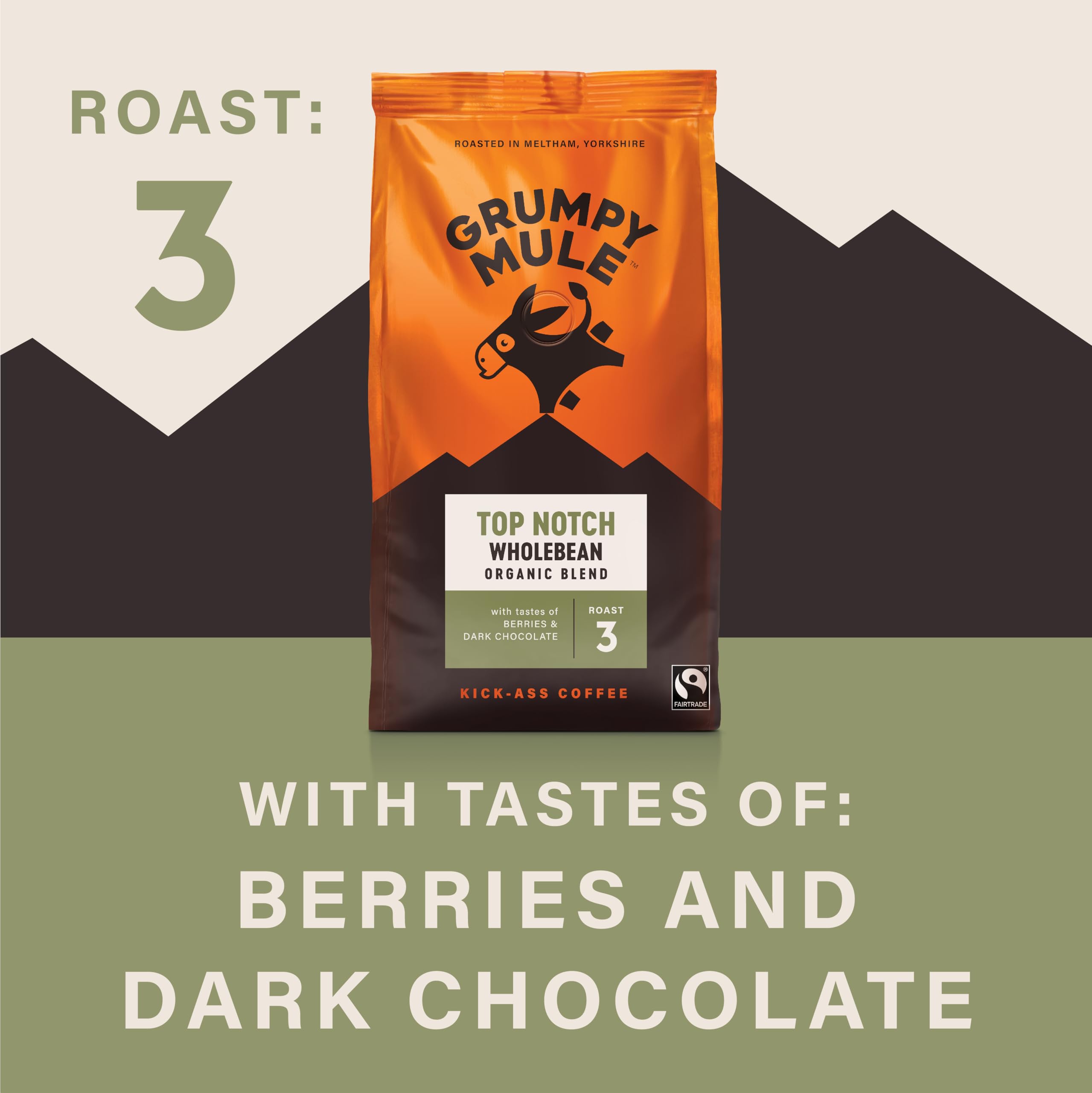 Grumpy Mule Top Notch Organic Blend Whole Coffee Beans - Roast Level 3 with Berry & Dark Chocolate Notes 3