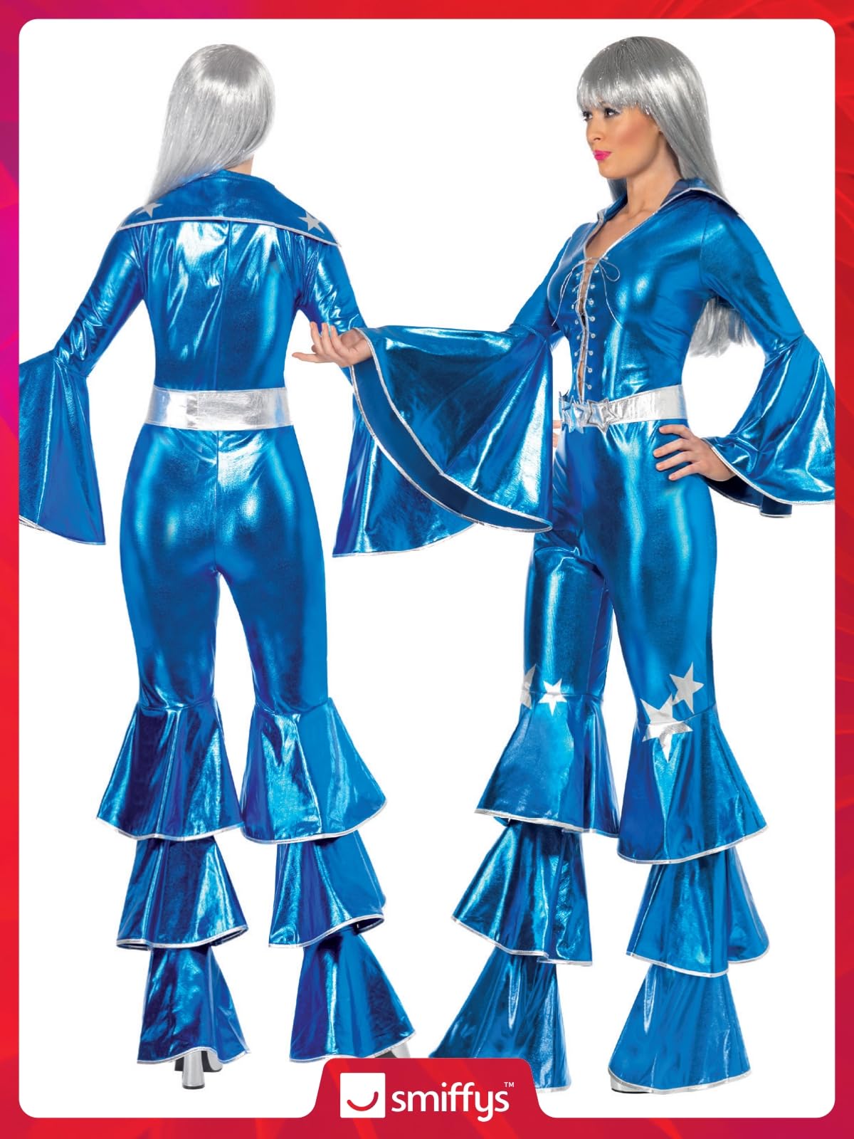 Smiffys 1970s Dancing Dream Costume - Blue Lace-Up Jumpsuit, Size 8-10 6