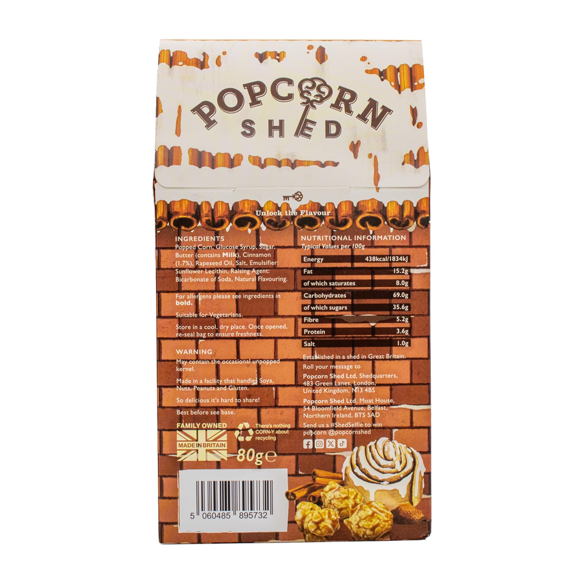 Popcorn Shed Cinnamon Roll Gourmet Popcorn - Sweet Cinnamon & Buttery Icing Sugar | 80g