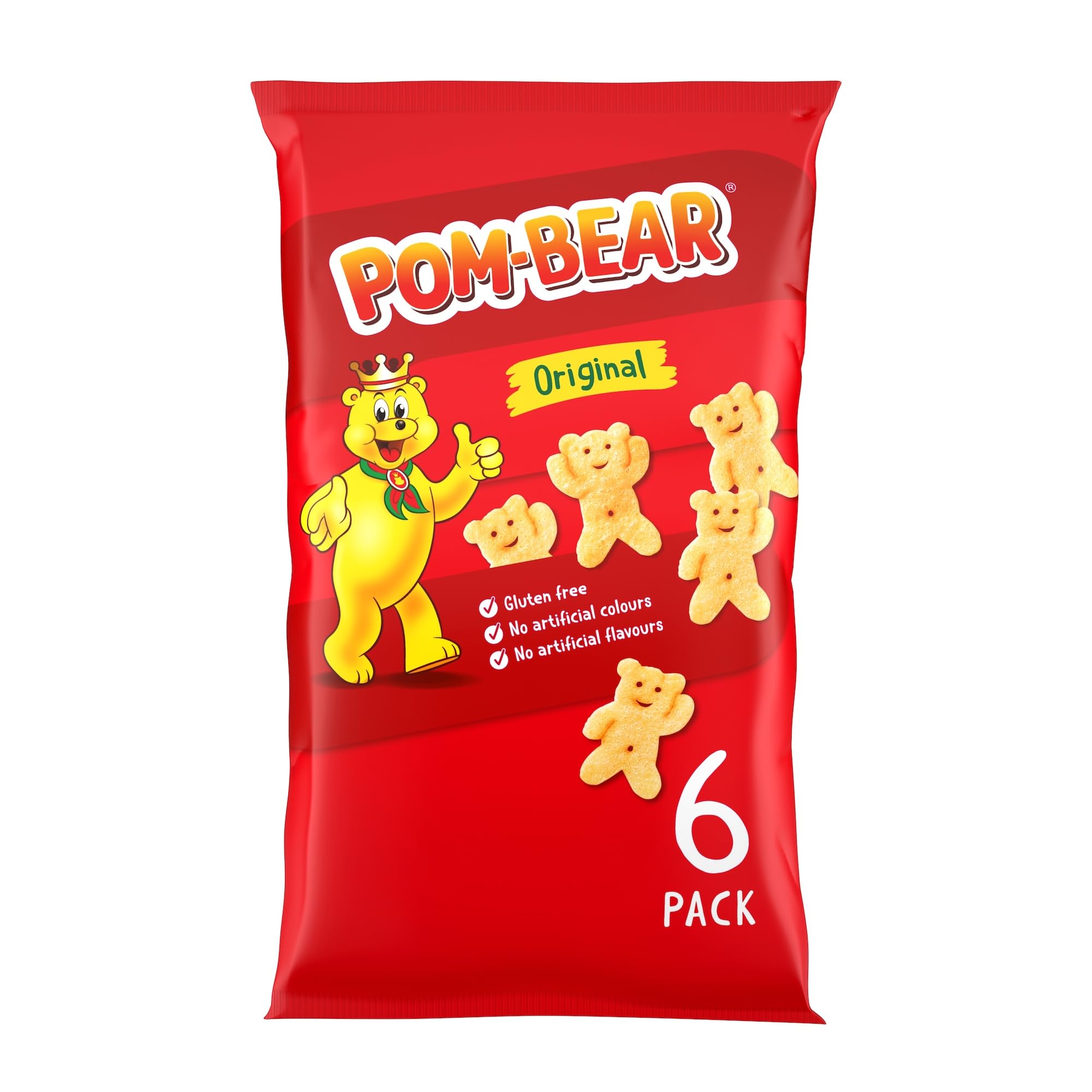 Pom Bear Original Flavour Bärenförmige Kartoffelsnacks, Multipack – 6 x 13 g (65 Kalorien pro Beutel)
