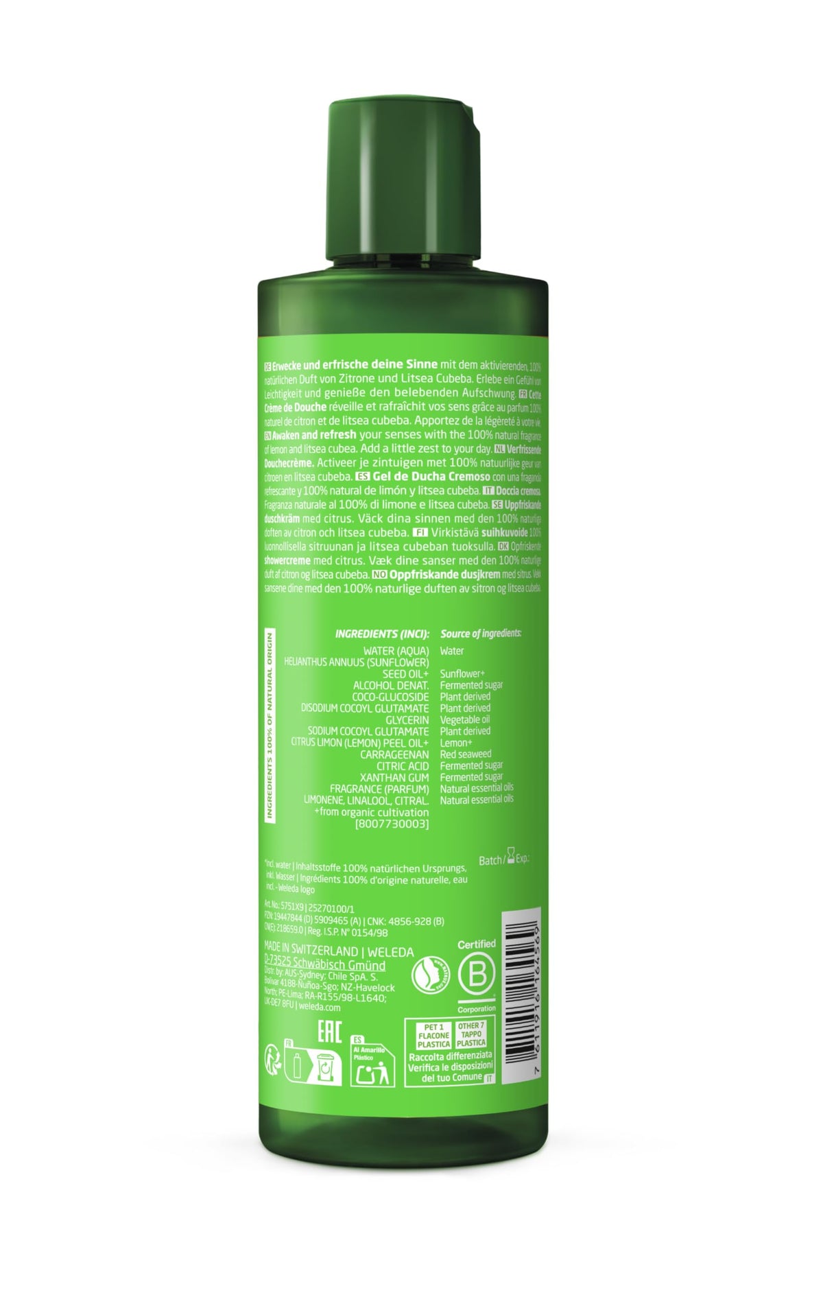 WELEDA Refresh Shower Gel Citrus Lemon Body Wash - 400 ml, Vegan, Dermatologist Tested
