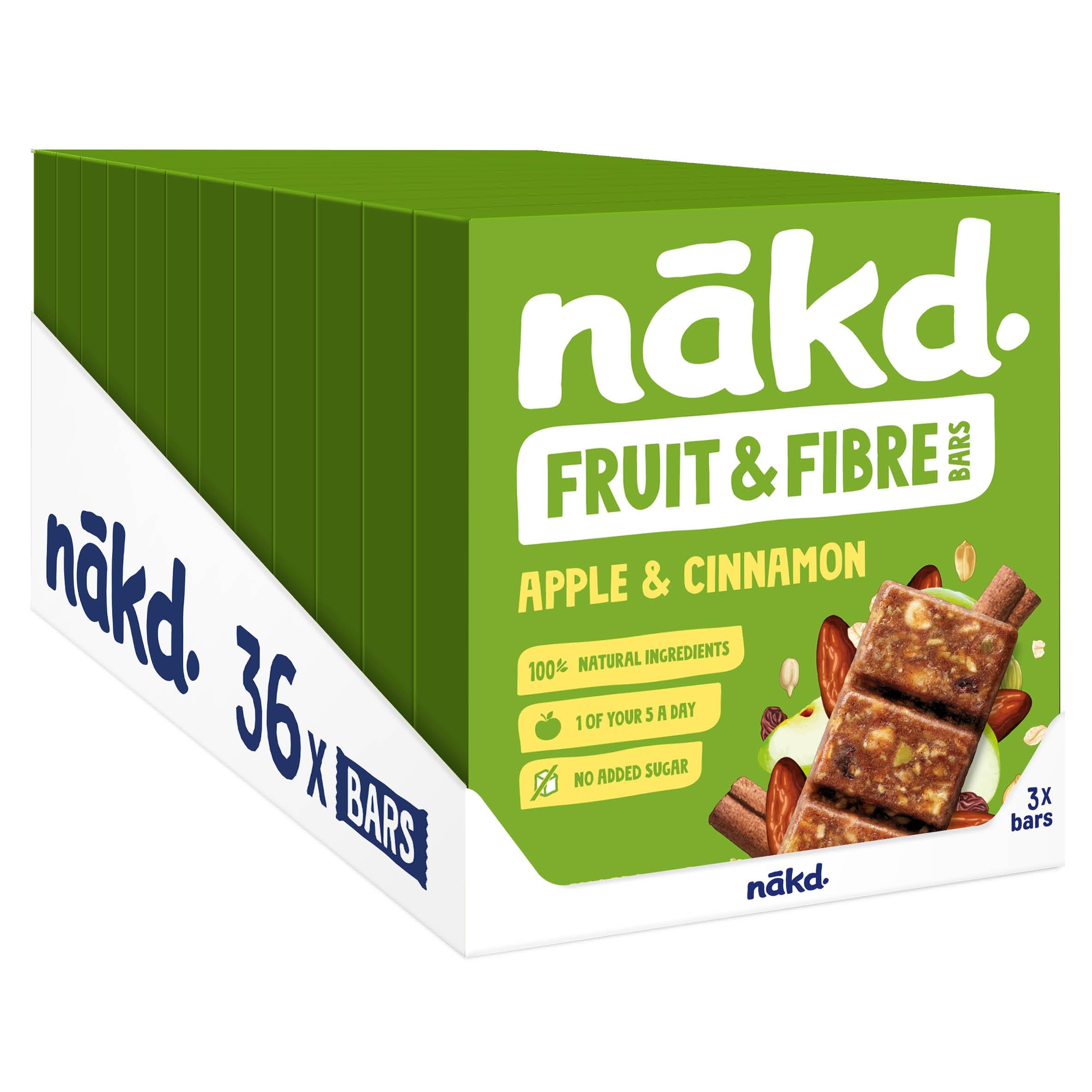 Nakd Fruit & Fibre Apple & Cinnamon Bars - 36 Count Pack | High Fibre | Vegan | No Added Sugar