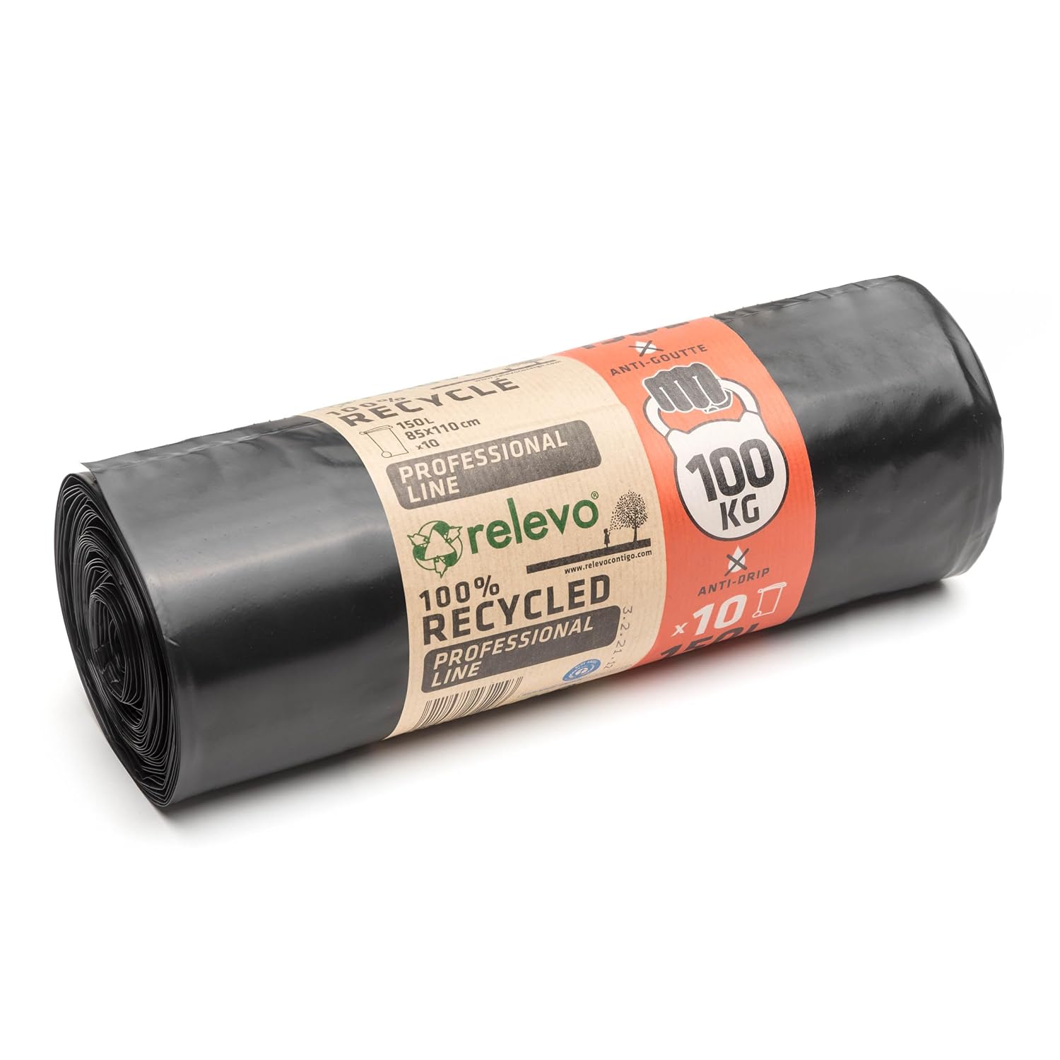 Relevo - Large Black Heavy Duty Bin Bags 150L, 100kg Weight Resistance, Weld-Free Rubble Sacks