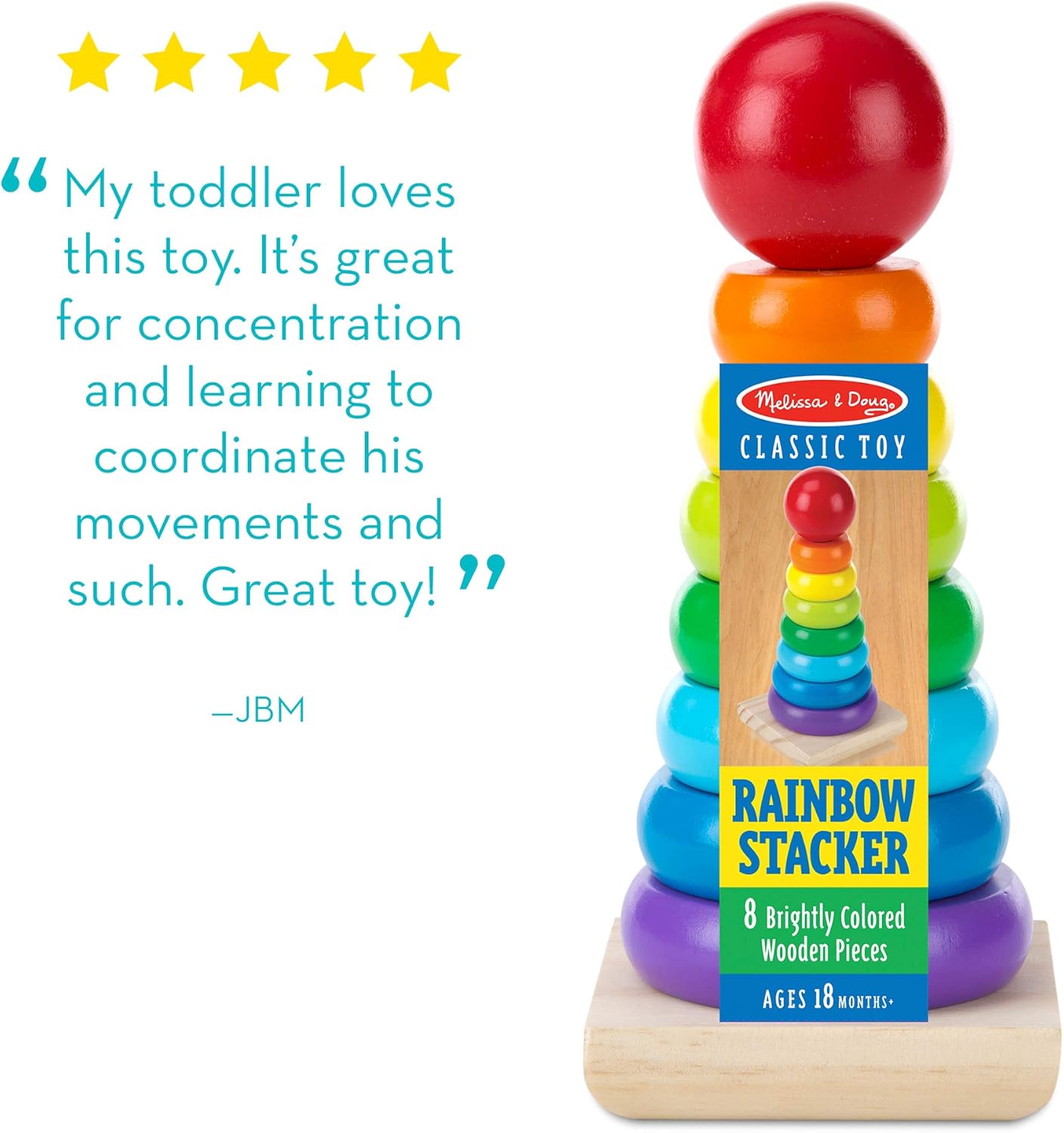 Melissa & Doug Rainbow Stacker - Educational Wooden Toy for Toddlers 18M+ 6