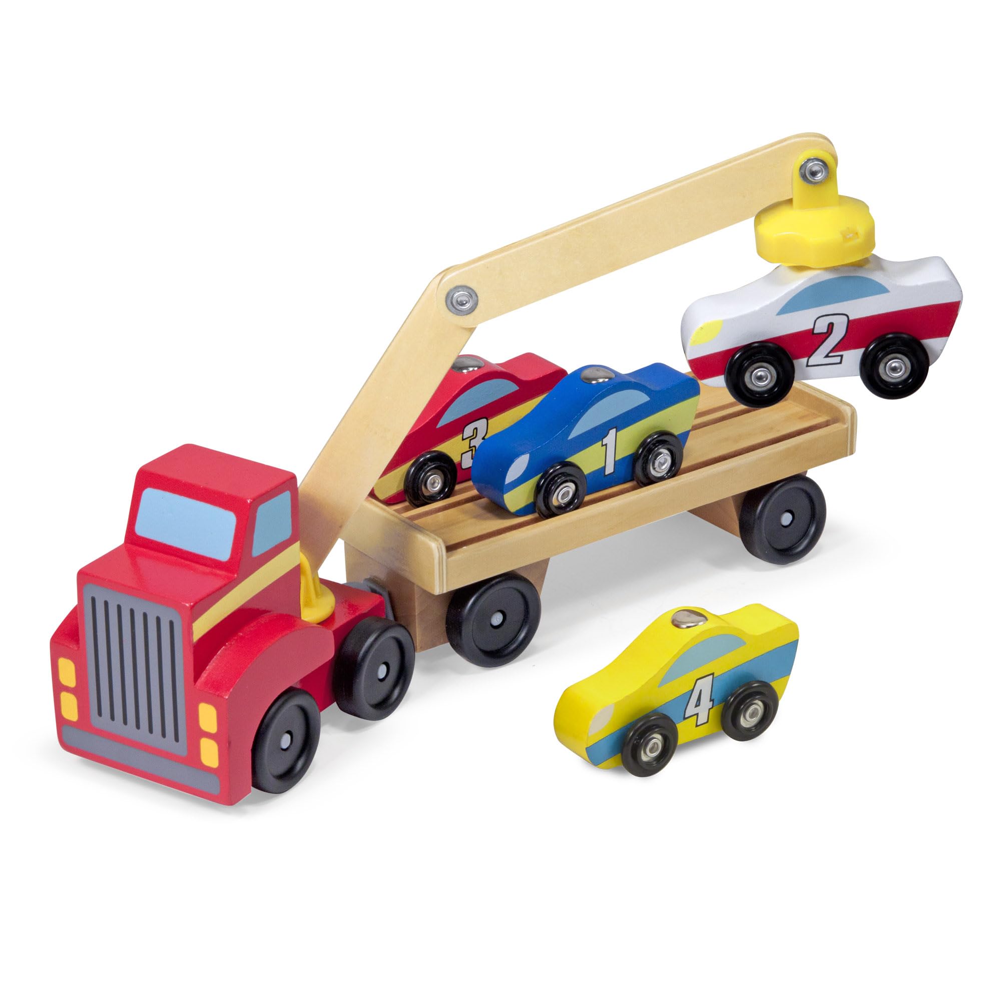 Melissa & Doug Magnetic Car Loader Wooden Toy Set for Preschoolers Ages 3+