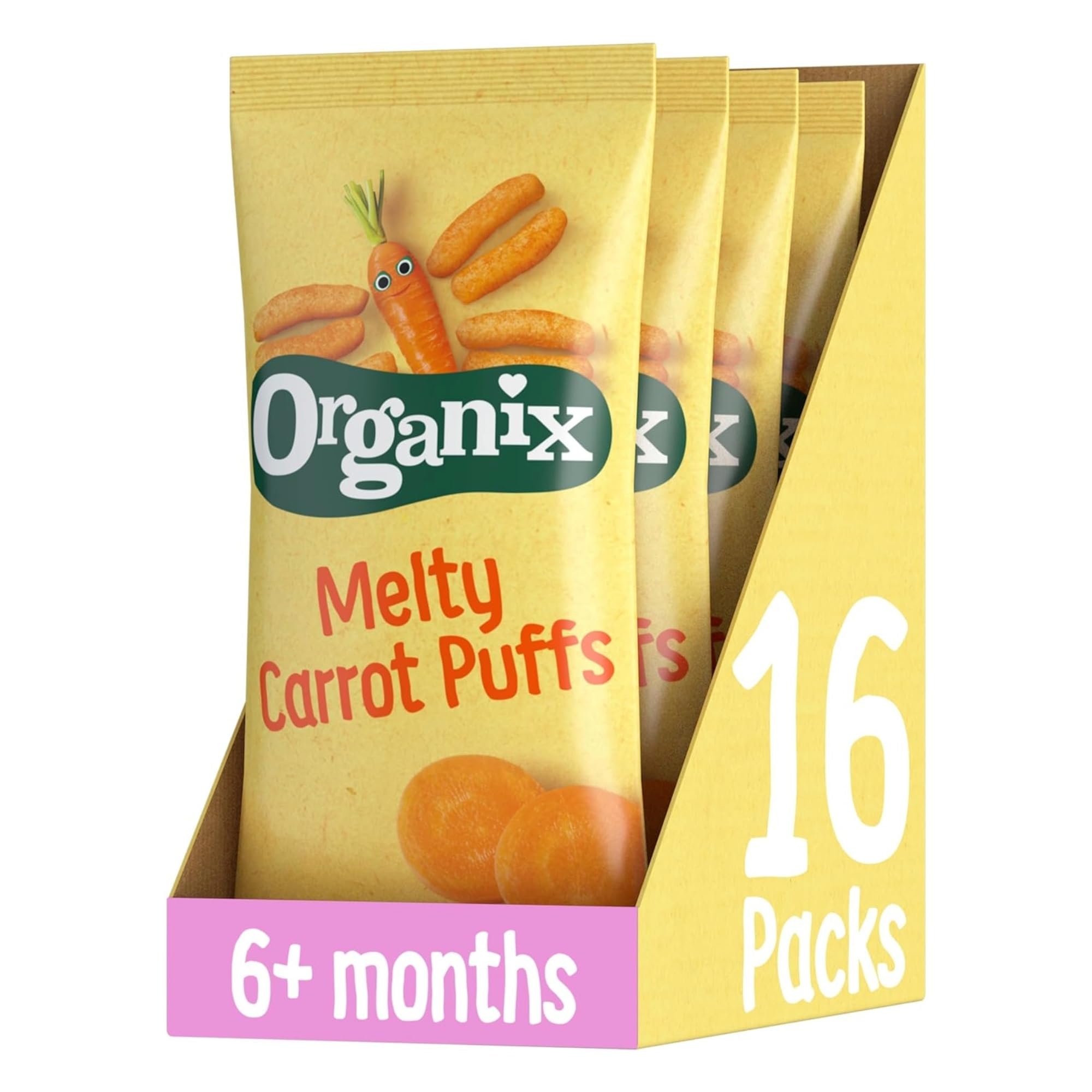 Organix Melty Carrot Puffs, Organic Baby Snack, Finger Food, Multipack, 4 x 216g