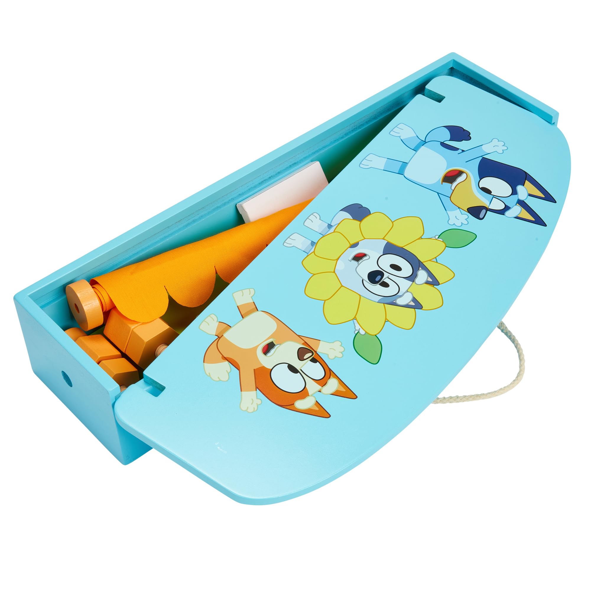 Bluey Wooden Puppet Theater Playset - FSC-Certified Wood, Includes 2 Hand Puppets 14