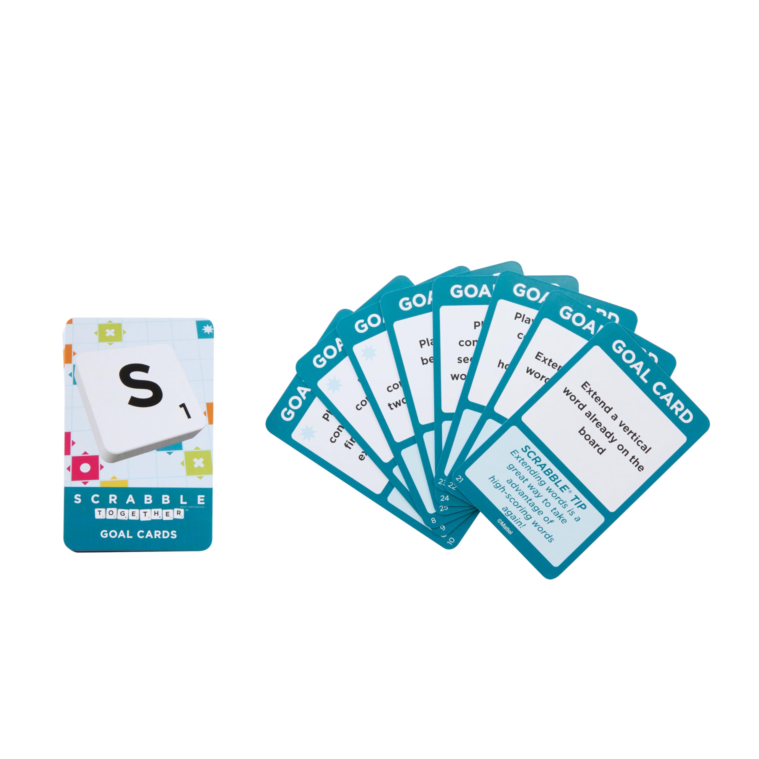 Mattel Games Scrabble-Brettspiel mit zwei Spielmöglichkeiten – doppelseitiges Brett und 50 Zielkarten – UK-Version (HWD43) 3