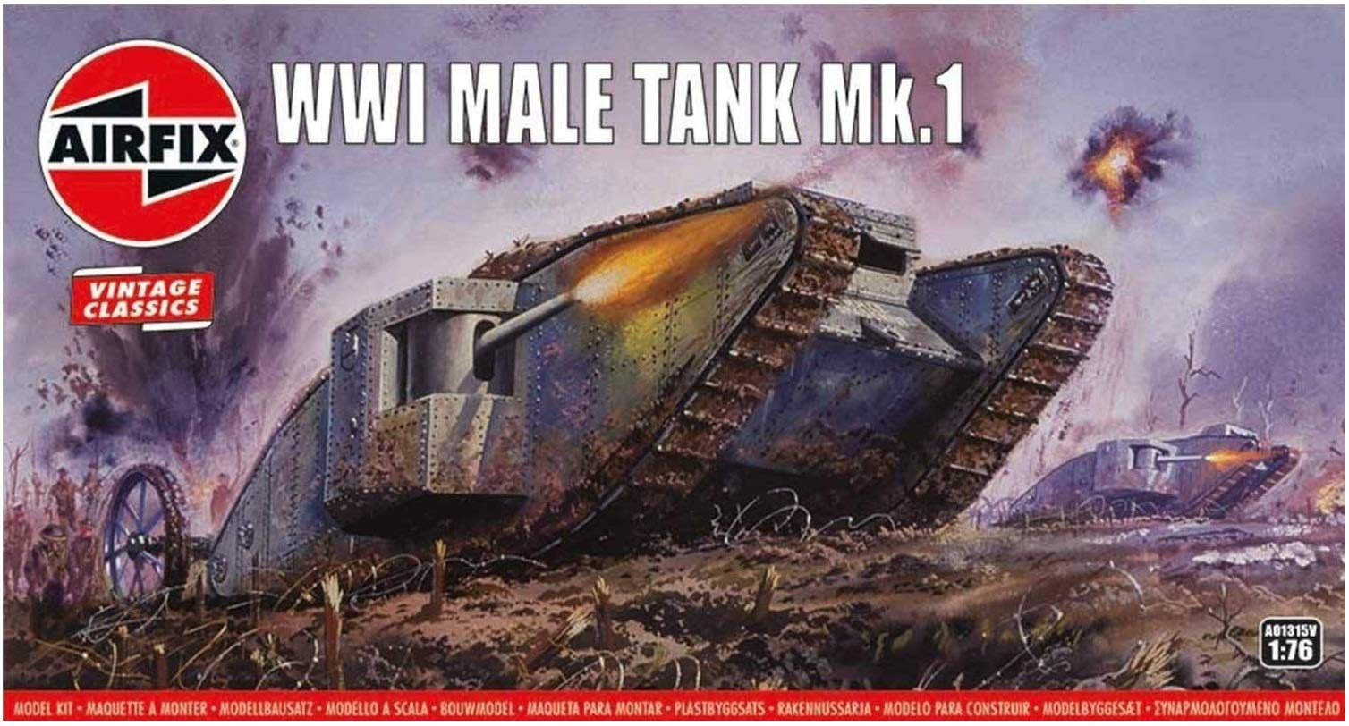 Airfix A01315V WWI Male Tank Mk.I 1:76 Scale Model Kit - 49 Piece Plastic Tank Model for Ages 8+