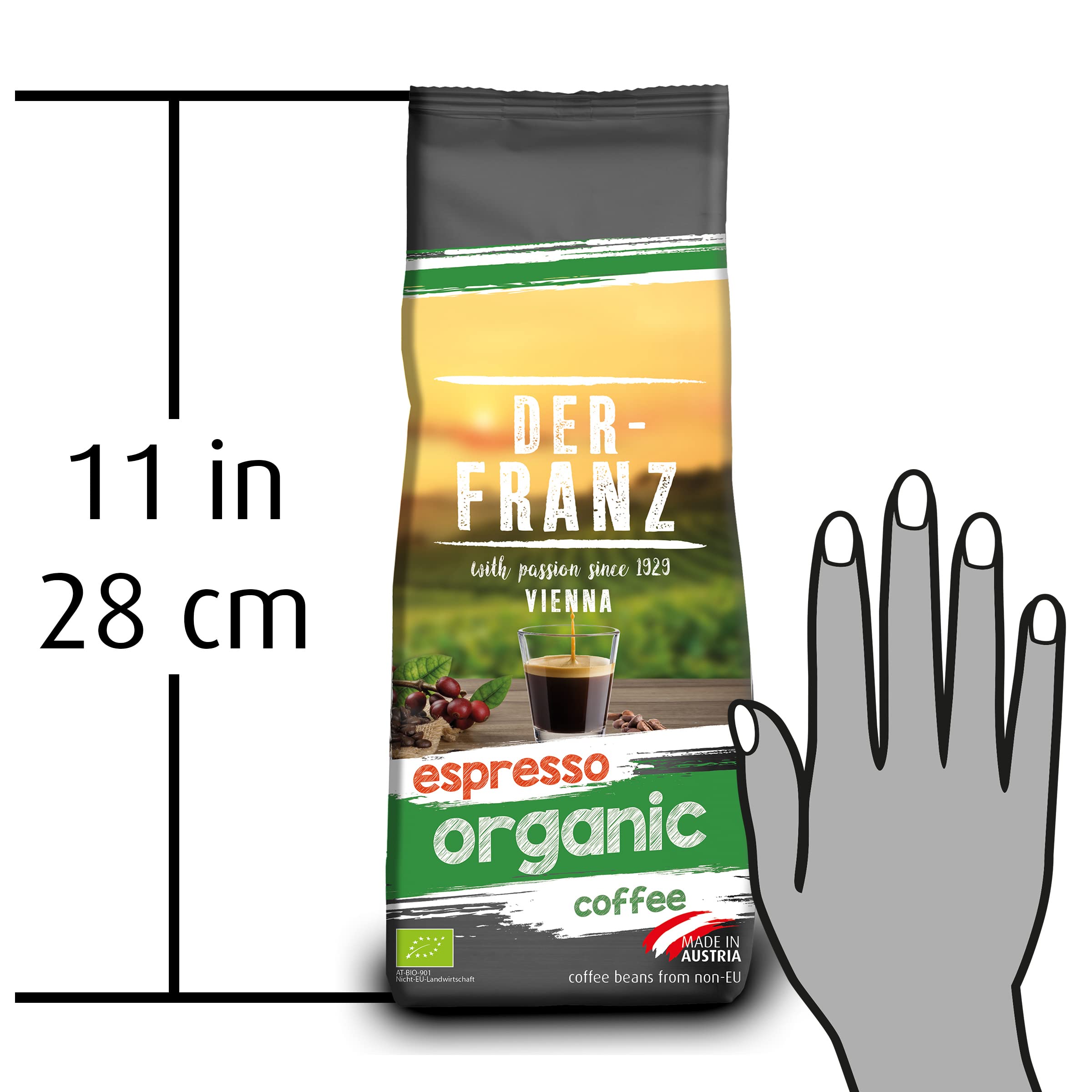 Der-Franz Espresso Organic Coffee, Whole Bean, 3 x 500 g