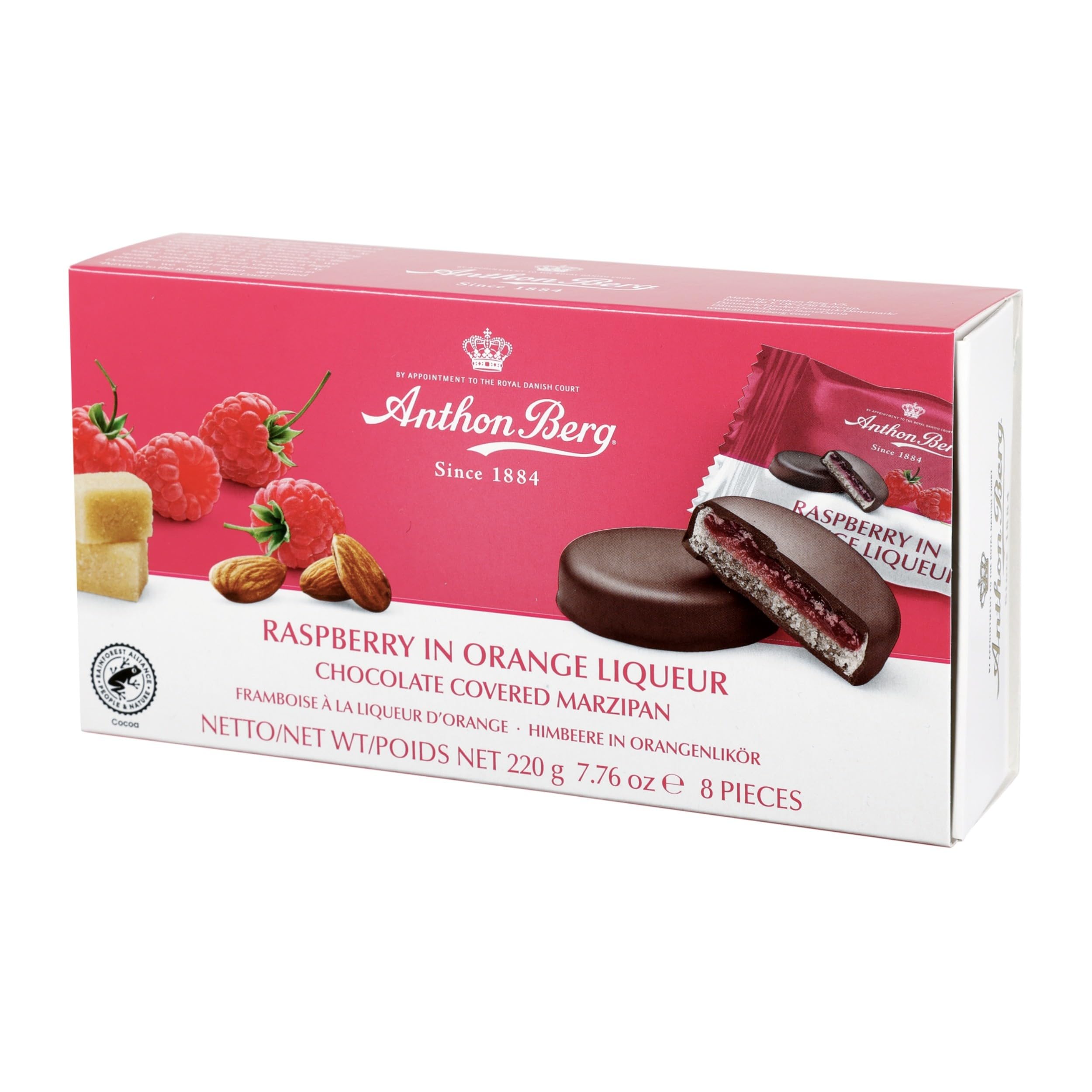 Anthon Berg Dark Chocolate Covered Marzipan Treats with Raspberry and Orange Liqueur - 220g