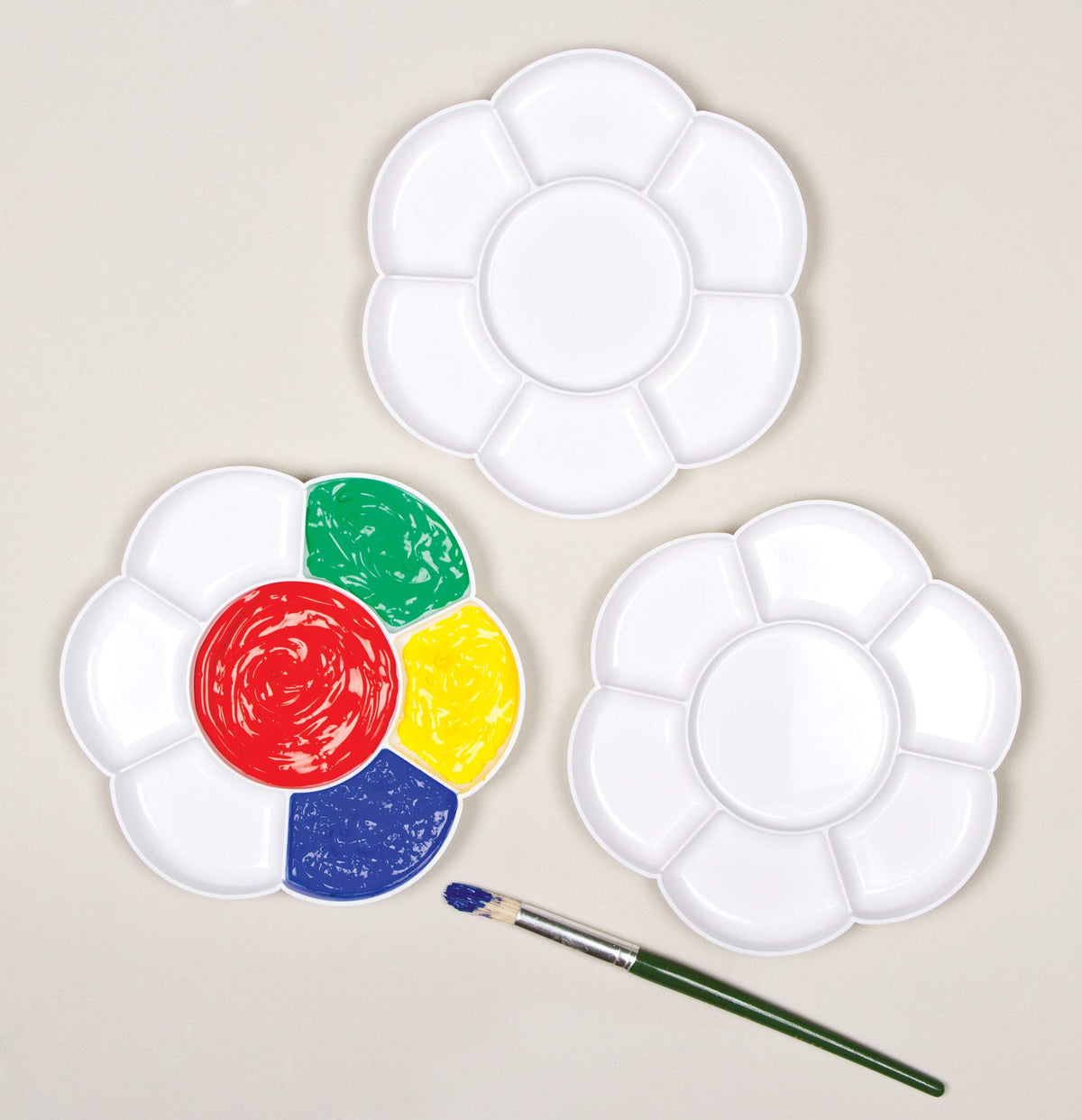 Baker Ross Flower Paint Palettes - Pack of 3 | 7 Wells per Palette | 17cm Diameter