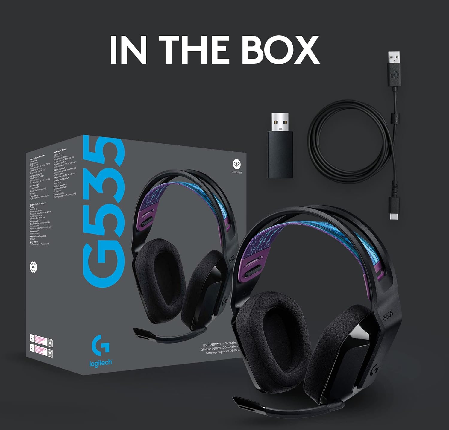 Logitech G G535 LIGHTSPEED Wireless Gaming Headset - 40mm Drivers, Lightweight 236g, USB Plug & Play for PC and PlayStation