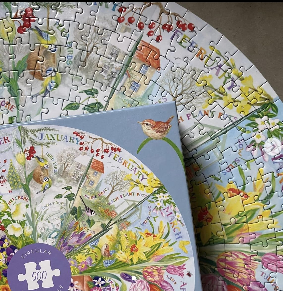 Gibsons A Year in the Garden Circular Jigsaw Puzzle - 500 Pieces | Nature Seasons Theme | 49cm Diameter