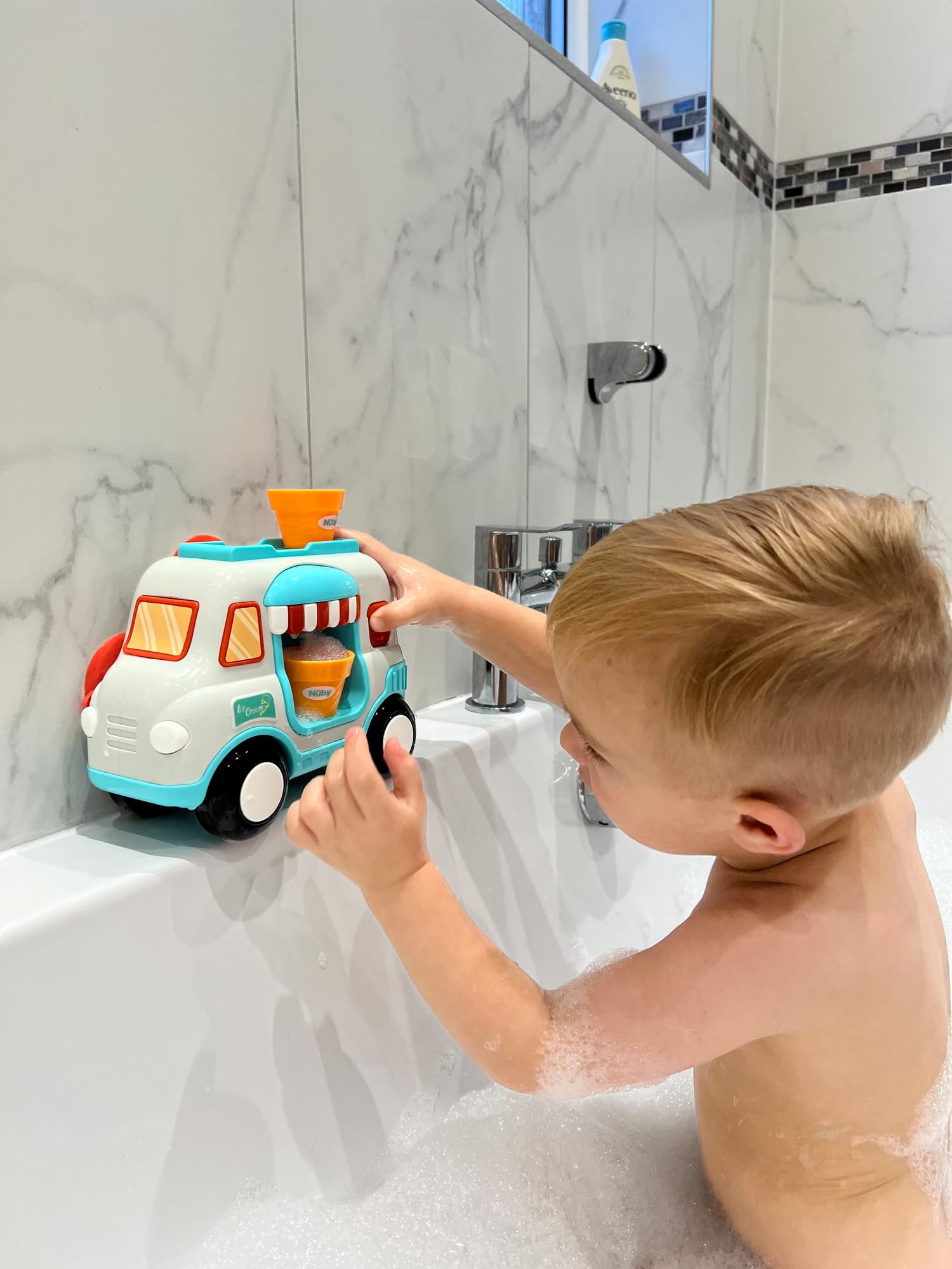 Nuby Ice Cream Shop Bubble Machine Bath Toy - Suction Cups | 2 Cones Included 9