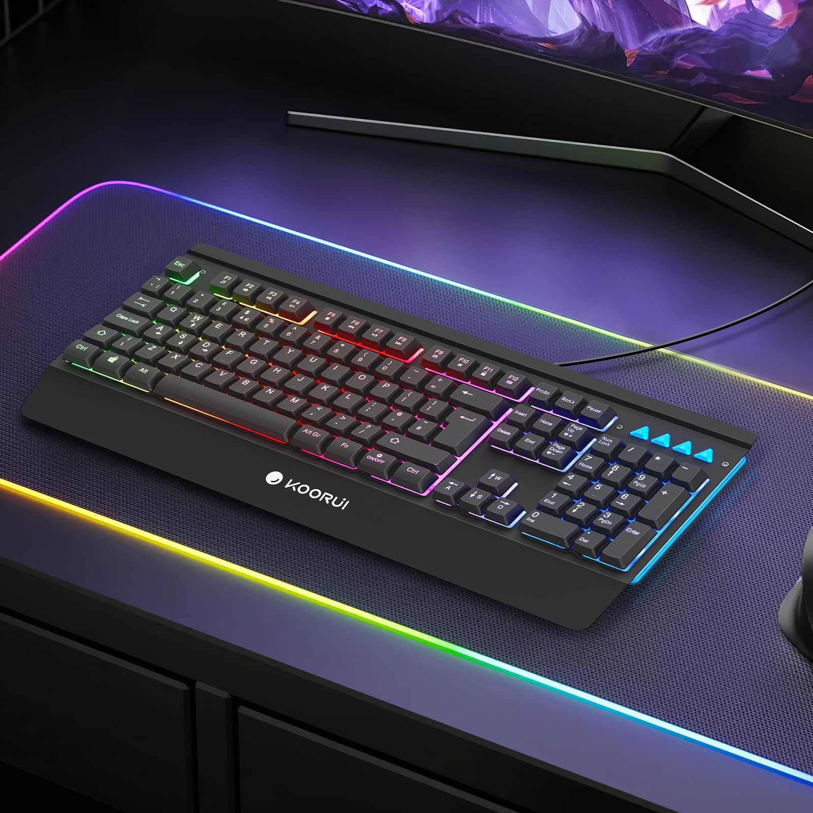 KOORUI Gaming-Tastatur – Kabelgebundene mechanische taktile Schalter RGB-Hintergrundbeleuchtung 104-Tasten PC &amp; Mac 3