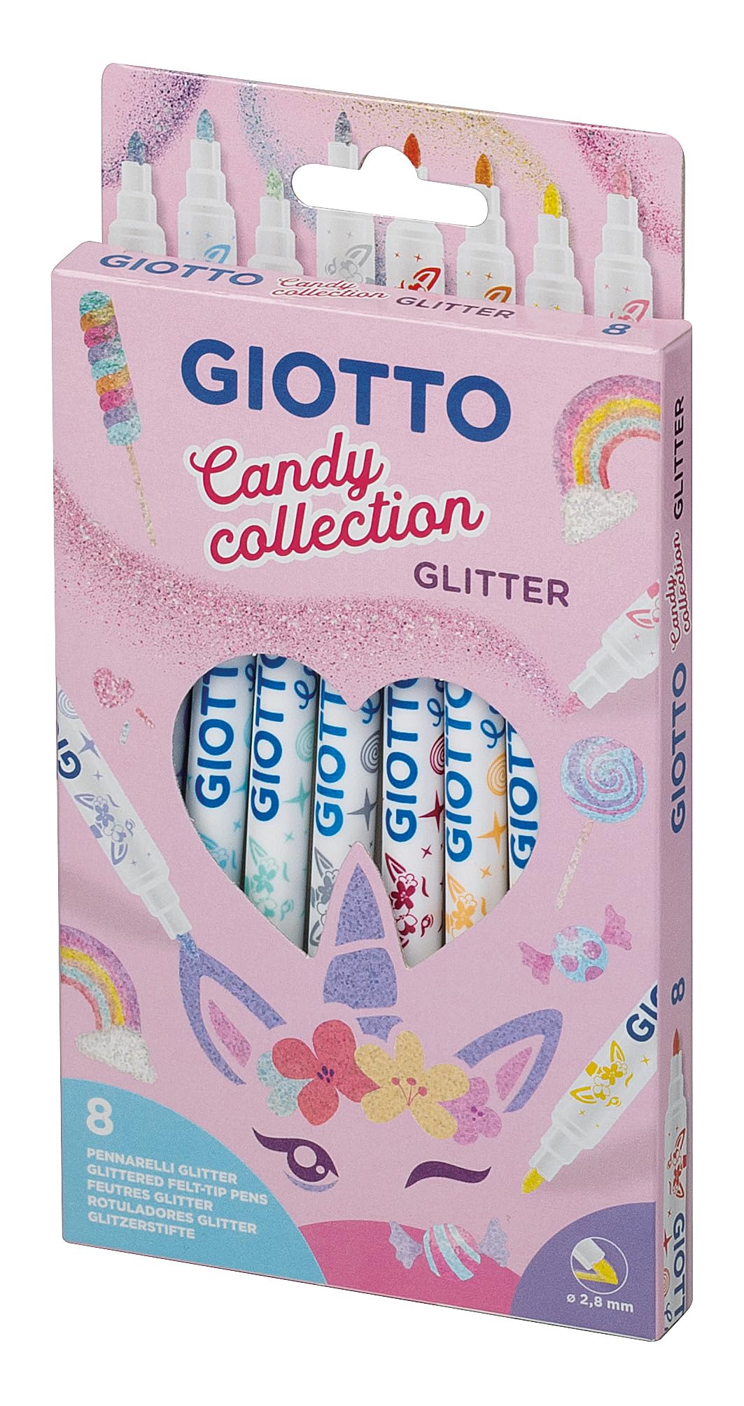 GIOTTO Turbo Glitter Felt Tip Pens - 8 Assorted Pastel Glitter Colours | Fine Tip | Washable Ink 6