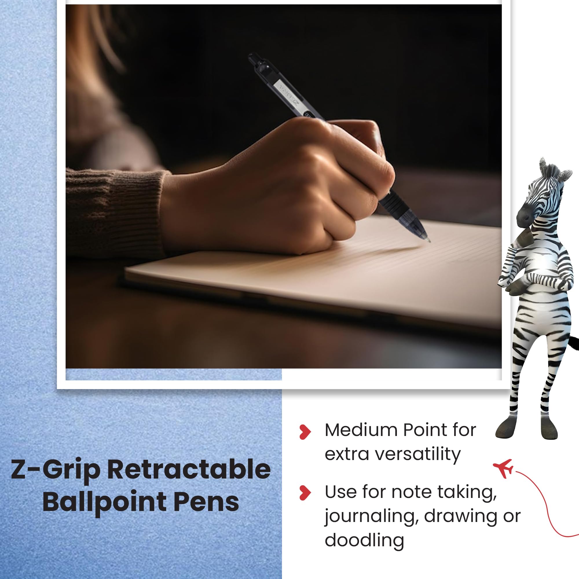 Zebra Pen Z Grip Ballpoint Pens - Medium Point, Smooth Writing, Comfort Grip | 12pk Black Ink 5