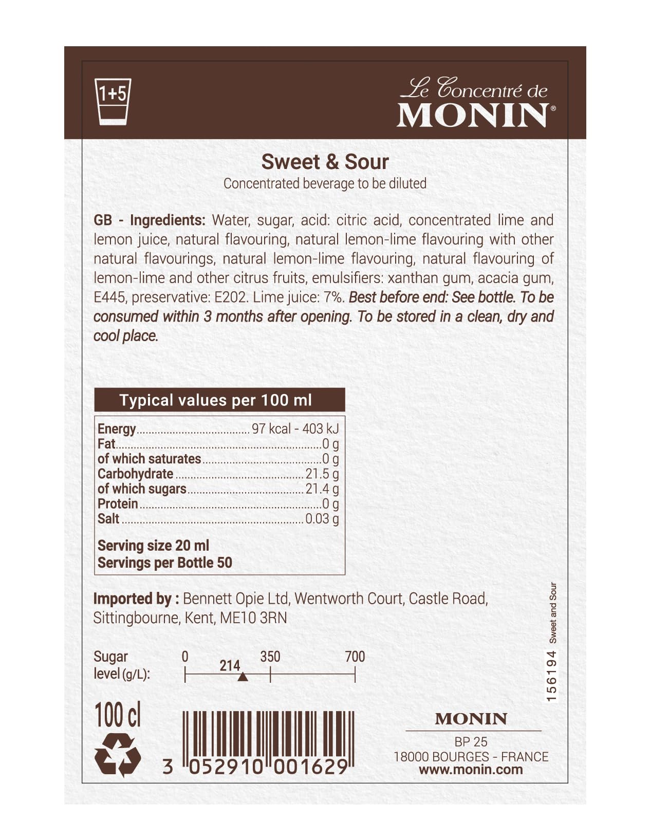 MONIN Premium Süß-Sauer-Mix 1L - Zitronen-Limetten-Cocktailsirup 5