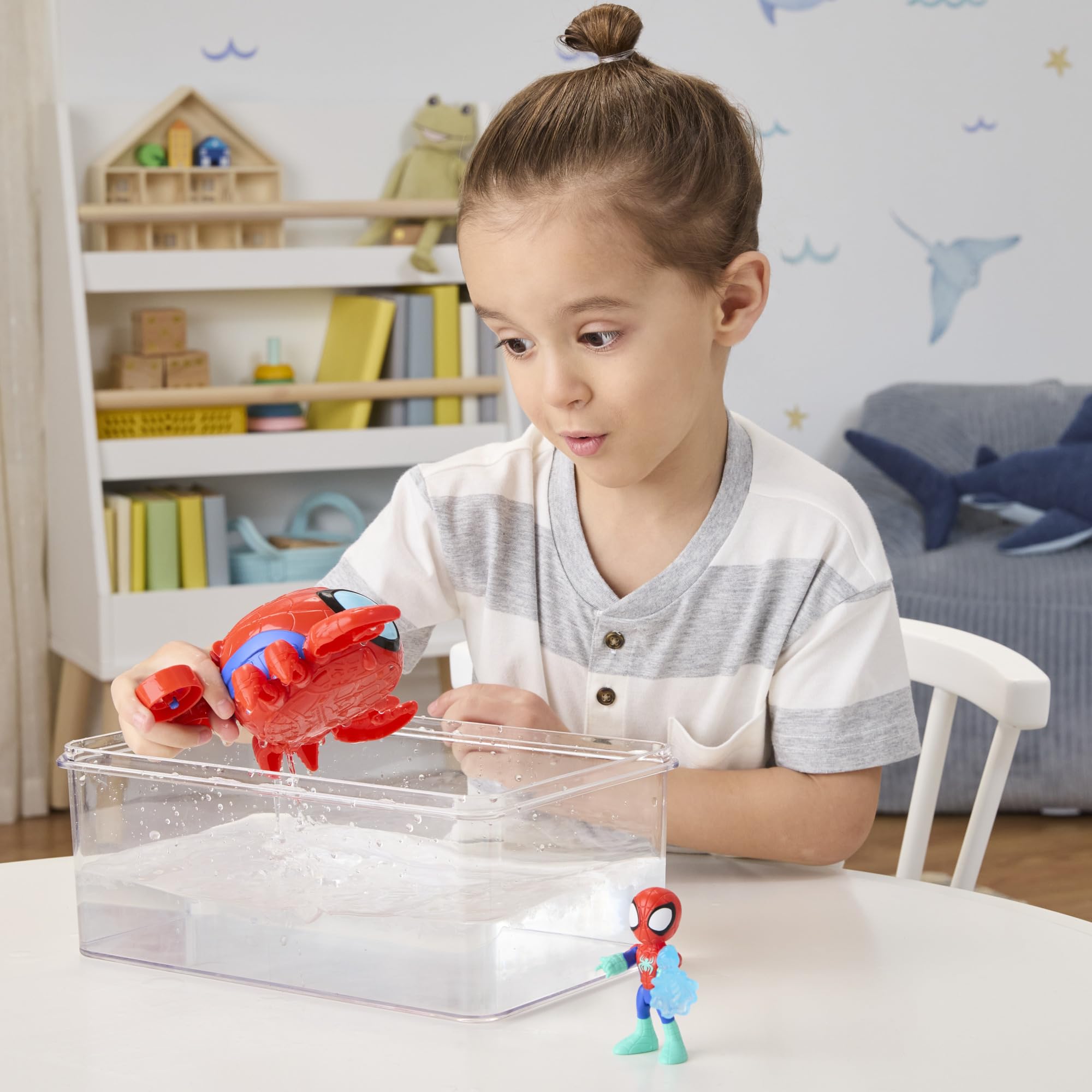 Spidey and His Amazing Friends Water-Webs Spider Crab Submarine Toy - Color-Change Eyes, 3-Inch Vehicle & Action Figure Playset 7