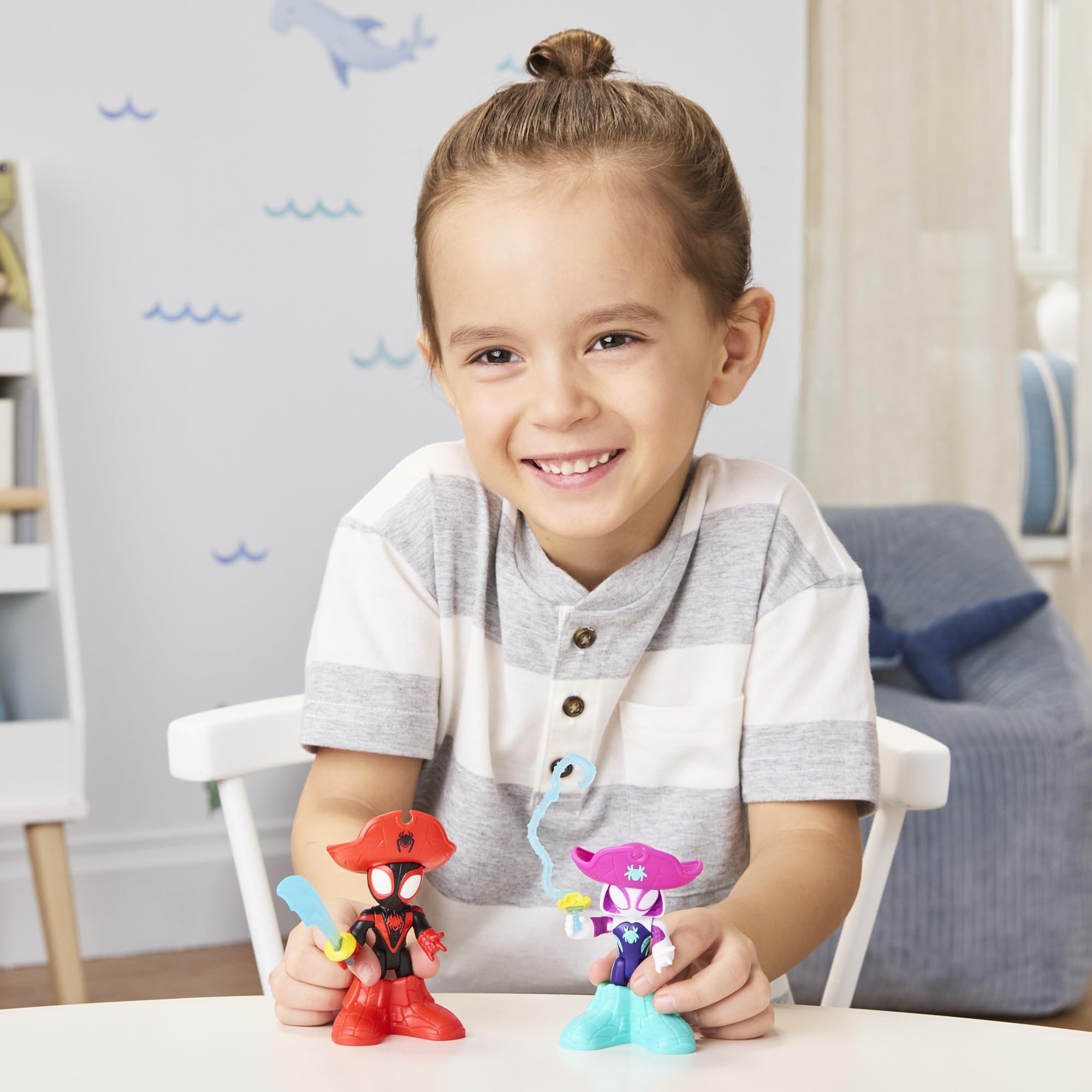 Spidey and his Amazing Friends Pirate Miles 'Spin' Morales & Pirate Ghost-Spider Action Figure Set - 3 Inch Marvel Water-Webs Collection