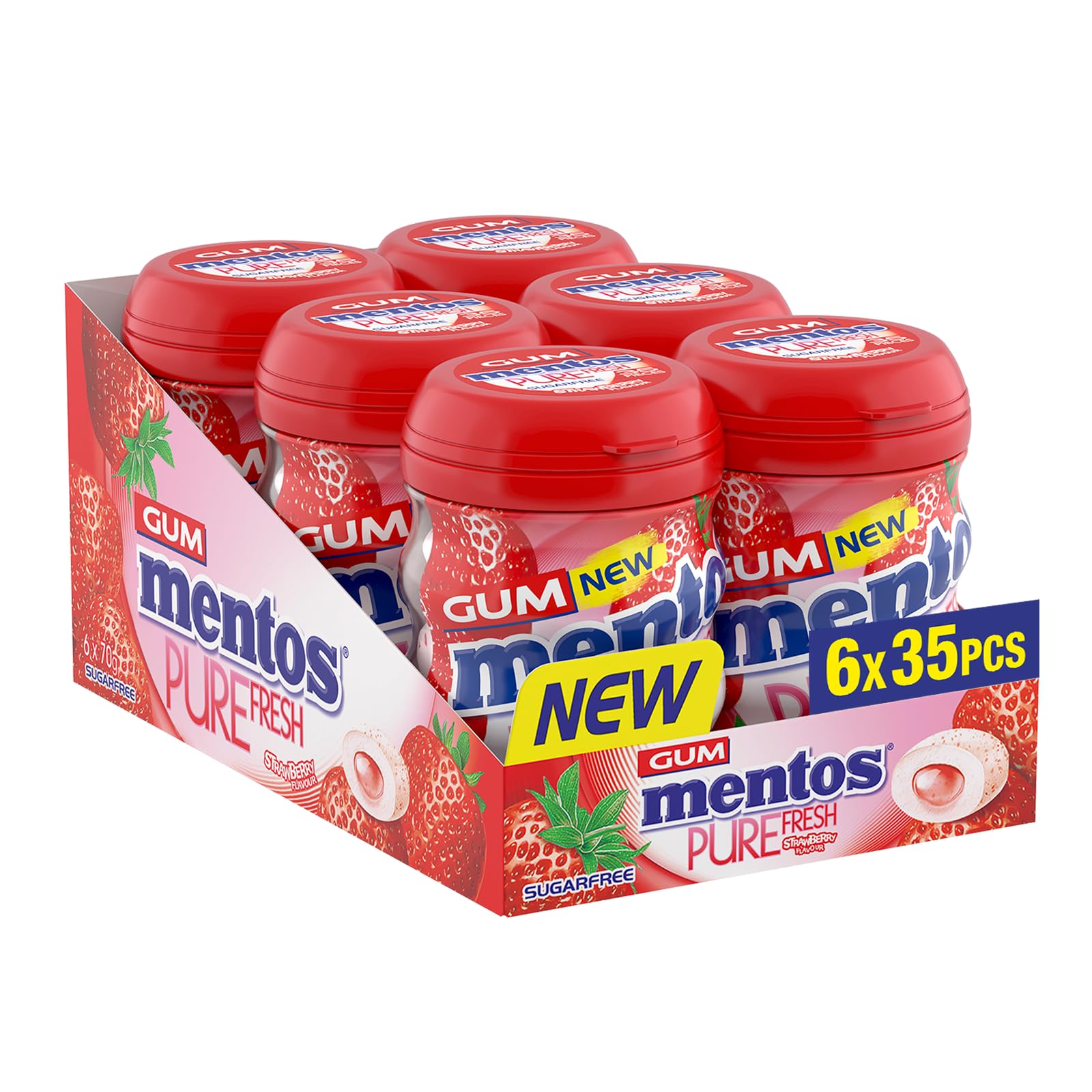 MENTOS Pure Fresh Strawberry Chewing Gum - Sugar-Free, Liquid Filled Centre | 35 Pieces