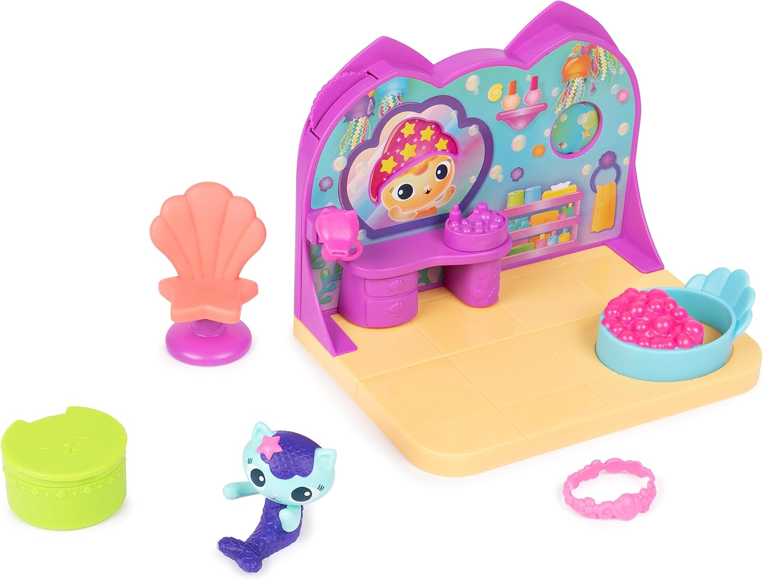 Gabby's Dollhouse MerCat Spa Room Playset - Bubble Bath & Rotating Spa Chair, 3+ Years