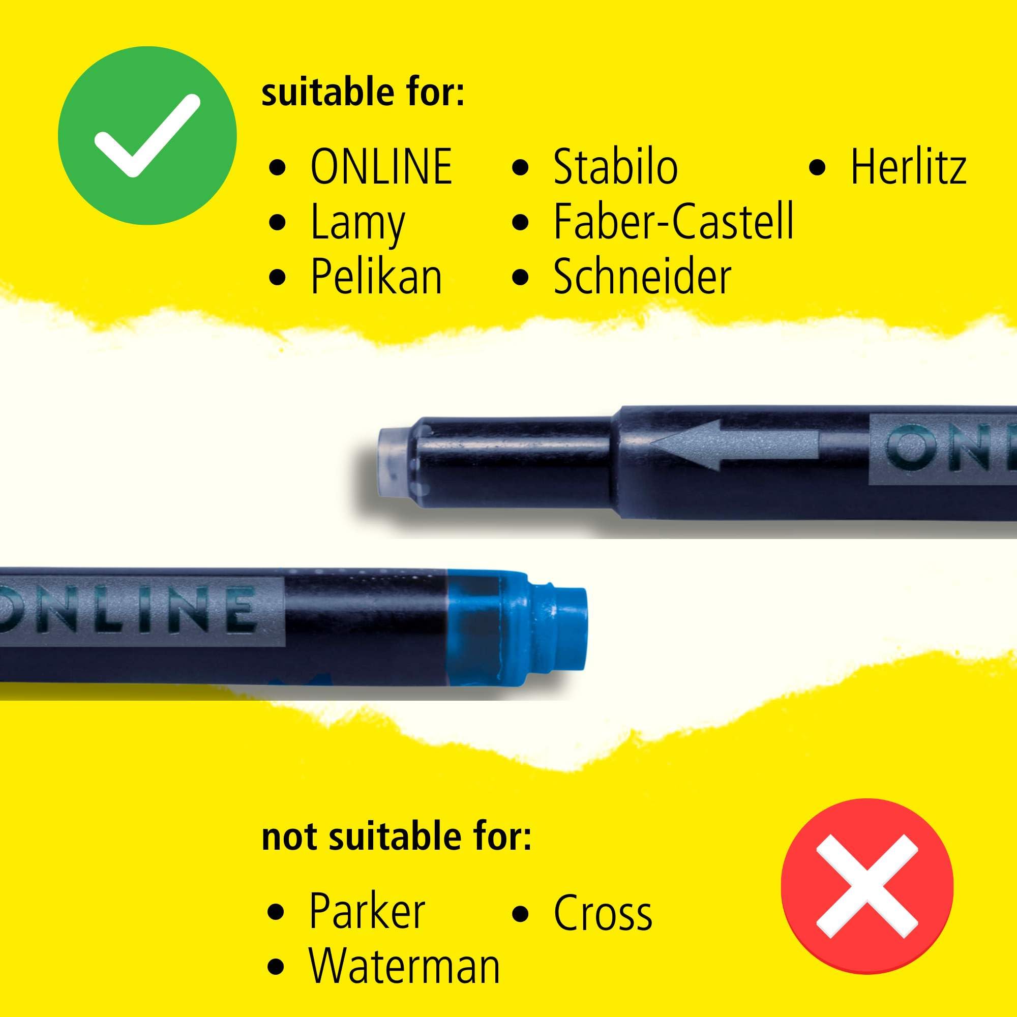 Online Universal Double-Sided Fountain Pen Refills - 5 Pack Royal Blue Ink | Erasable & Washable 4